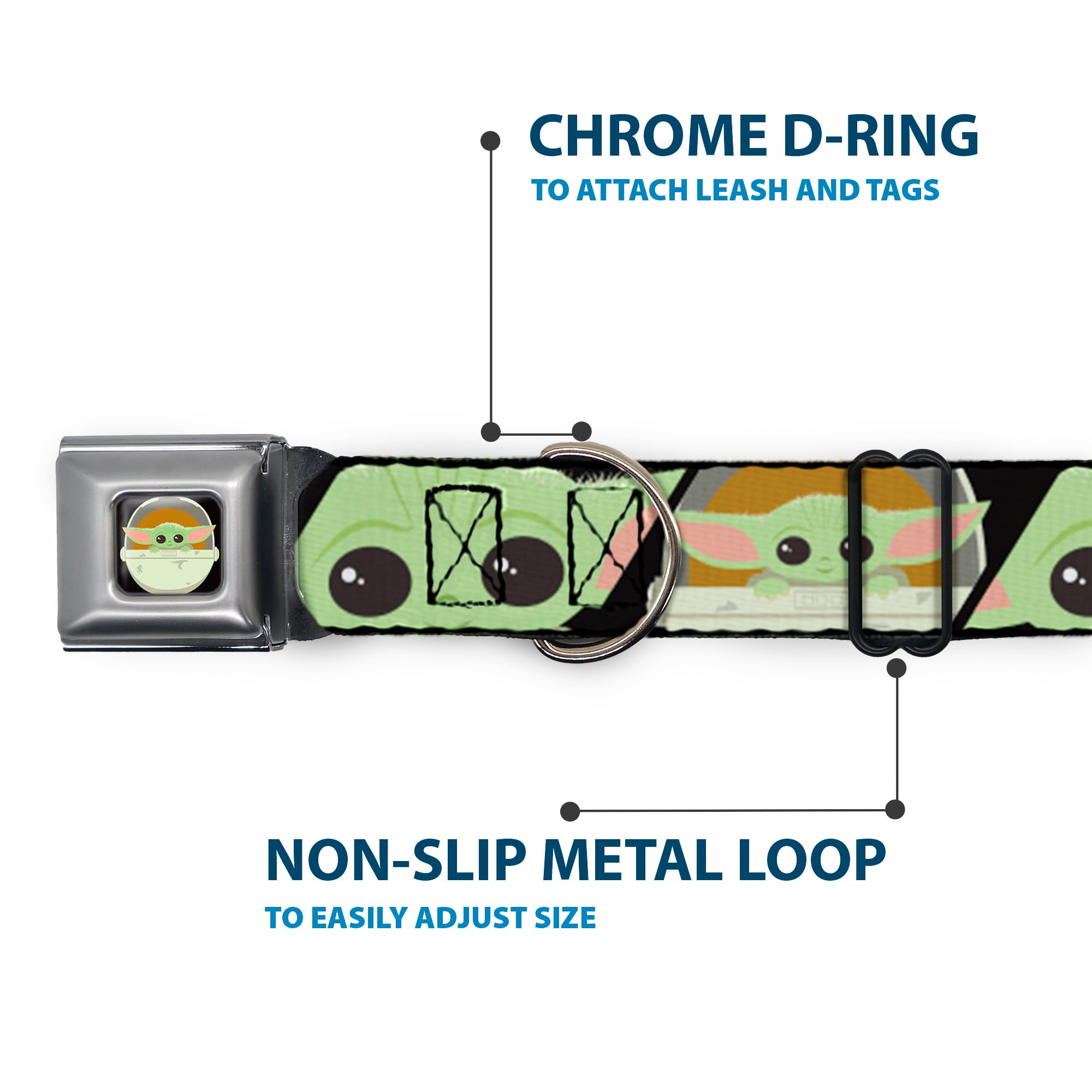 Buckle-Down Dog Collar Seatbelt Buckle Star Wars The Child Chibi Face Blocks Black 18 To 32 Inches 1.5 Inch Wide, (Dc-Sb-Swbgb-W