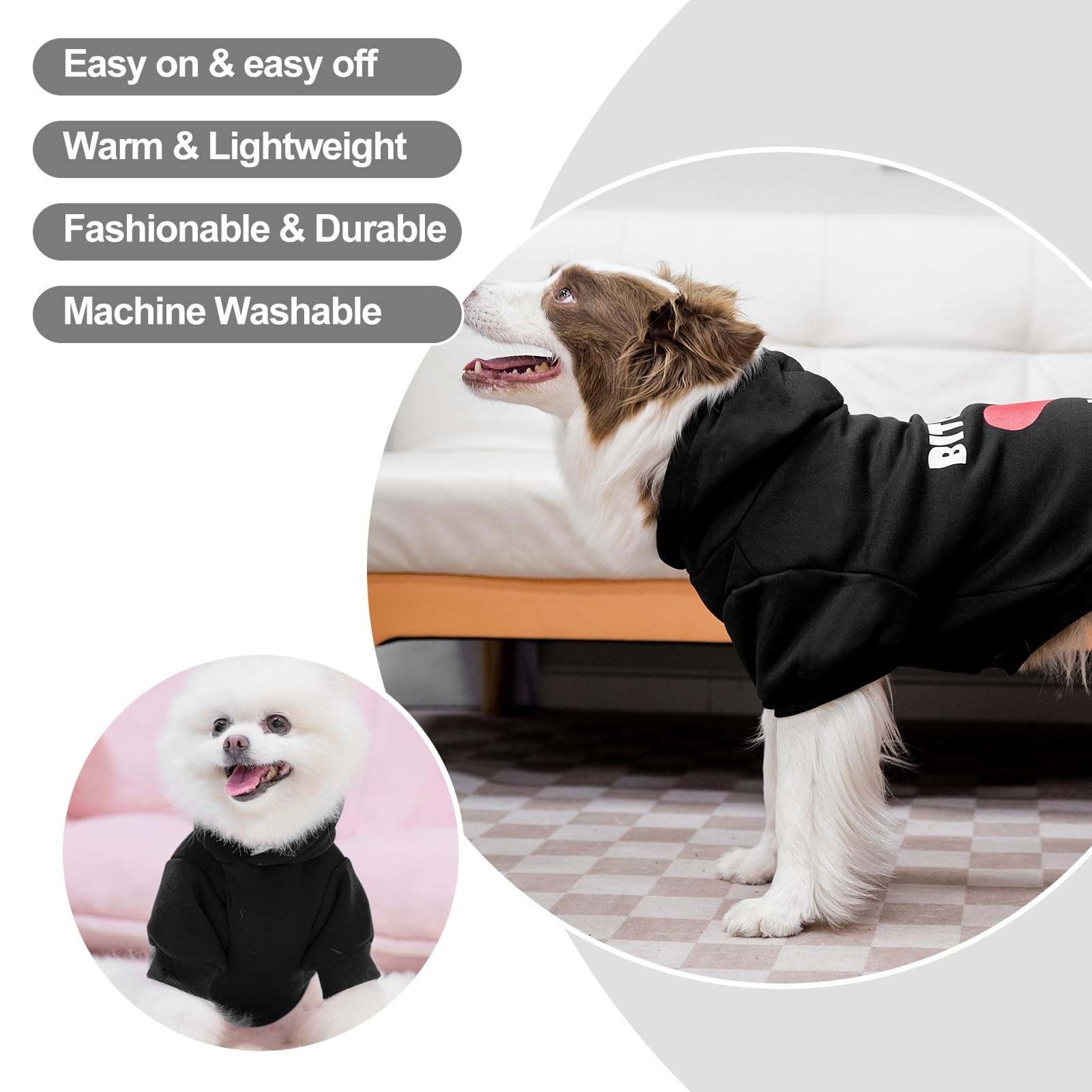 EXPAWLORER Dog Hoodies- Fall Soft and Warm Dog Sweatshirt with Leash Hole, Winter Autumn Fleece Pet Clothes with Love ME Print f