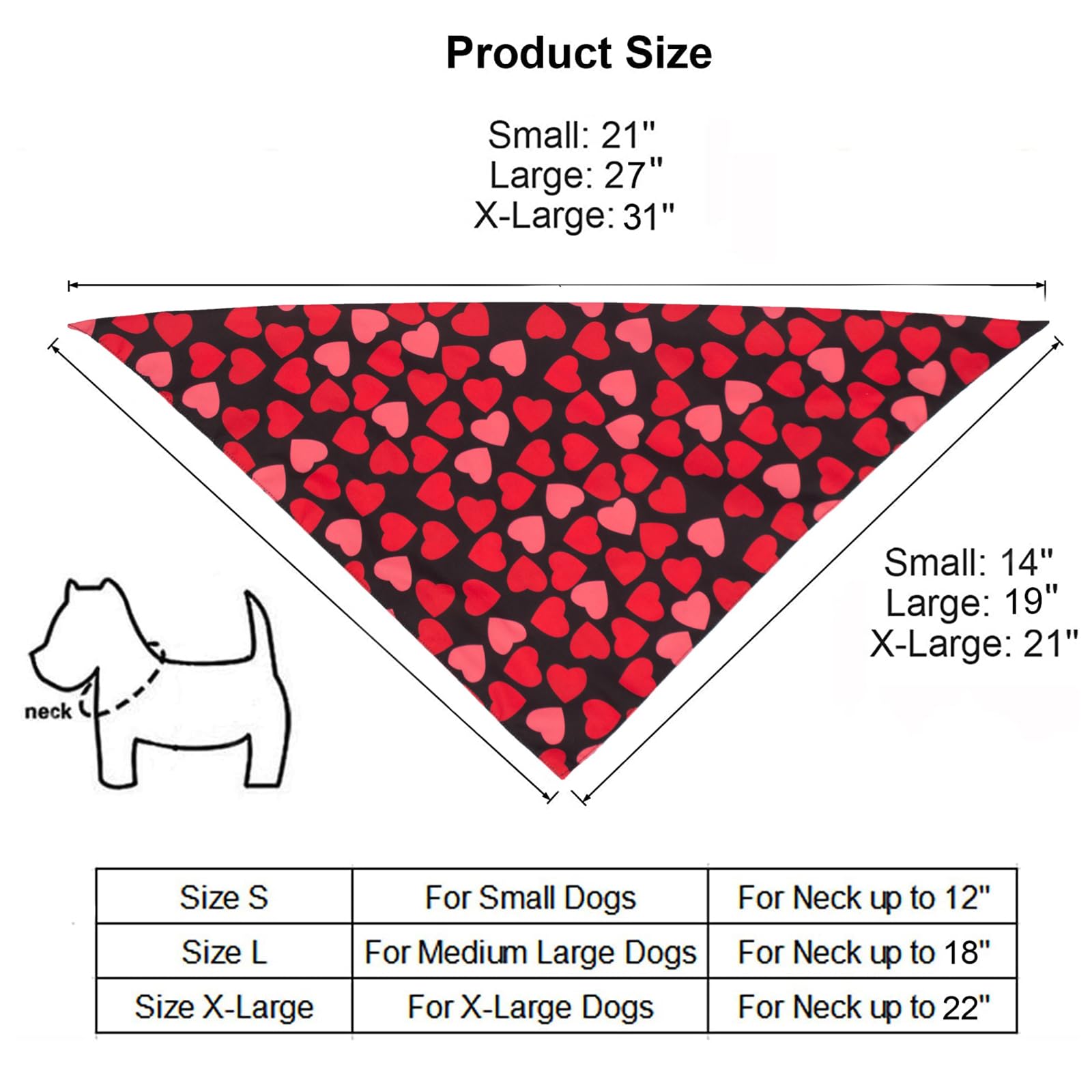 Ptdecor Valentine Dog Bandana, Multi Size, Reversible Triangle Bibs Scarf Valentine Bandanas For Extra Large Dogs (X-Large)