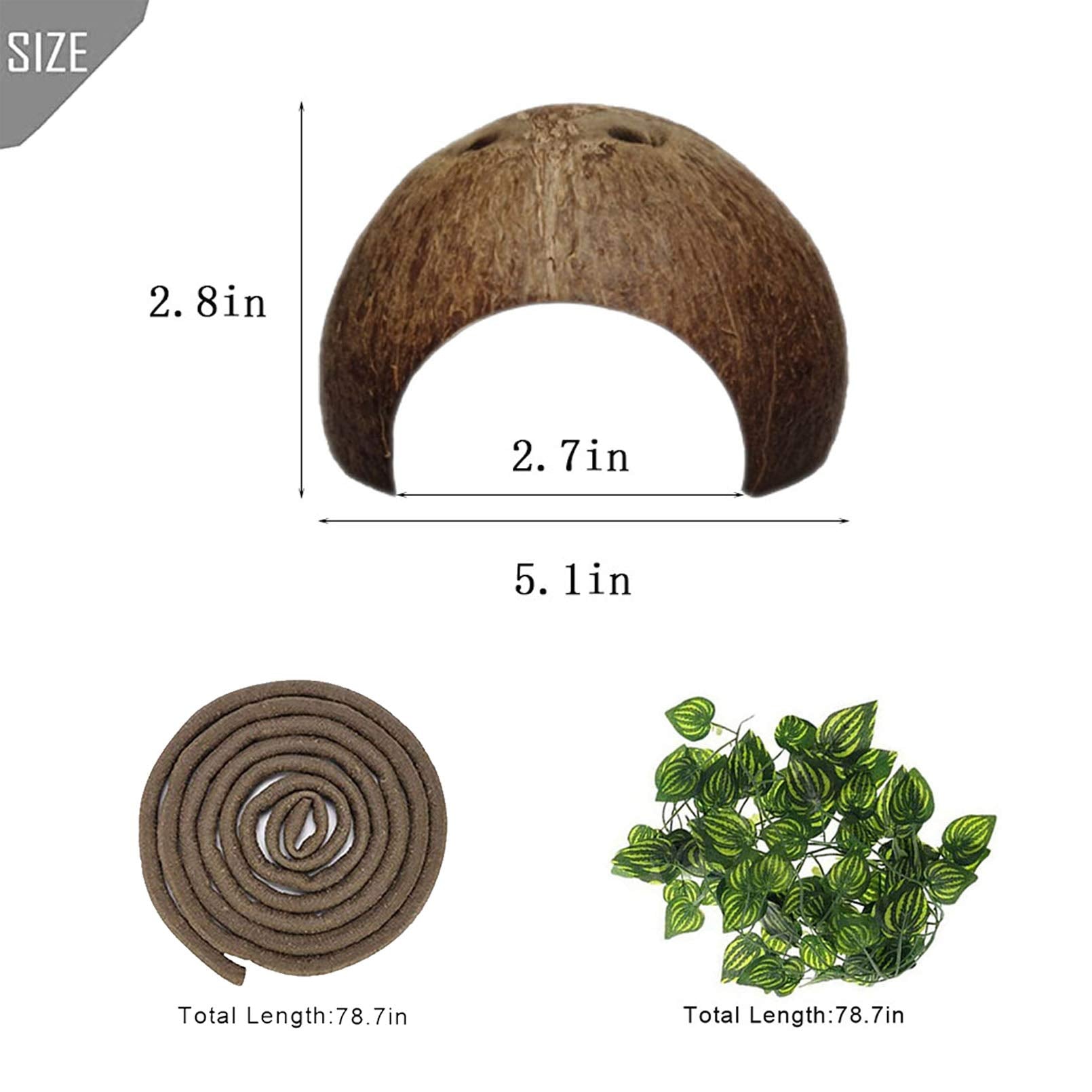 PINVNBY Bearded Dragon Tank Accessories,Reptiles Resin Human Skull Habitat Decor,Lizard Hammock Coconut Shell Hut Hideouts Cave