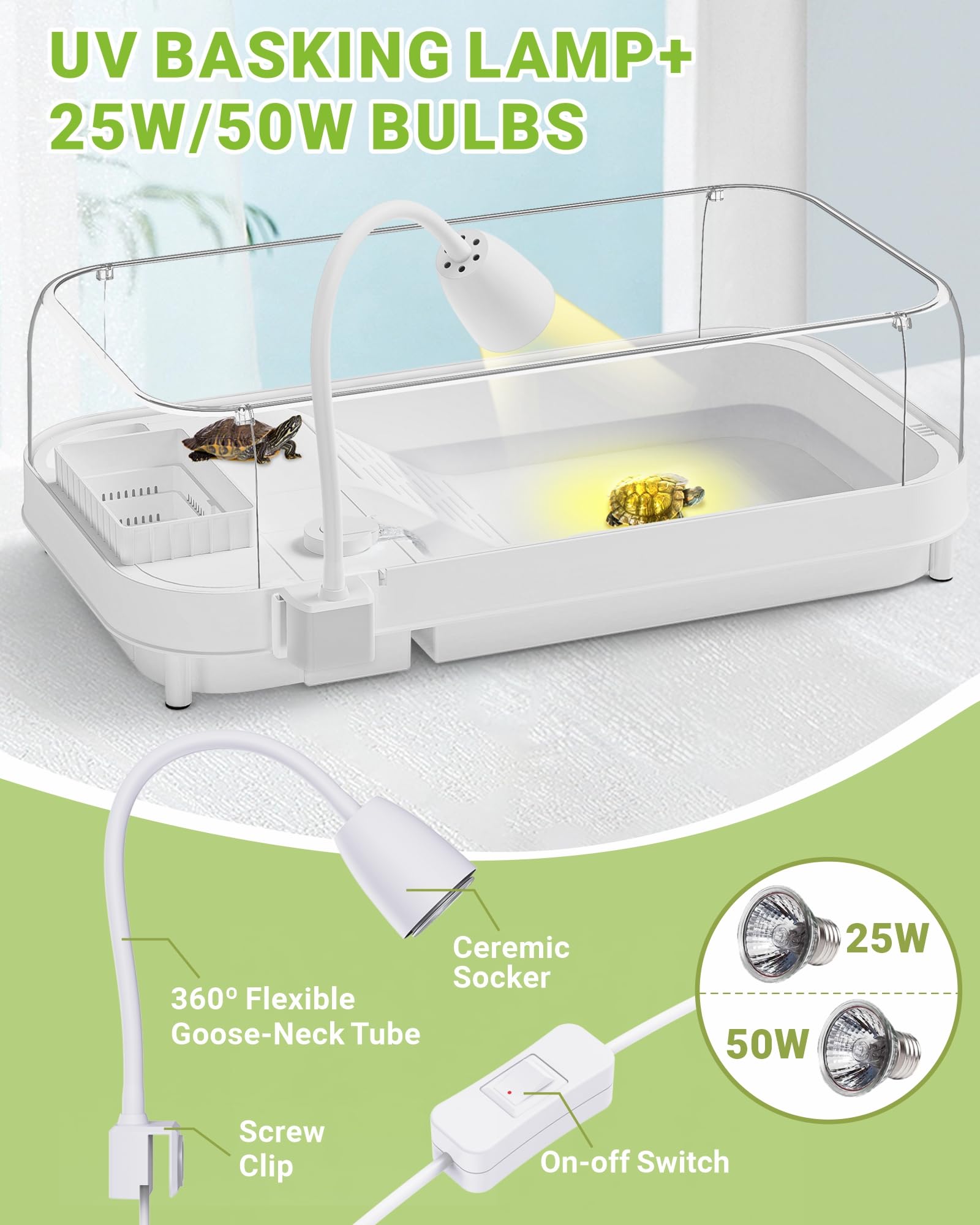 Moonorange Large Turtle Tank Kit - Acrylic Starter Kit With Curved Fences, Multi-Function Areas