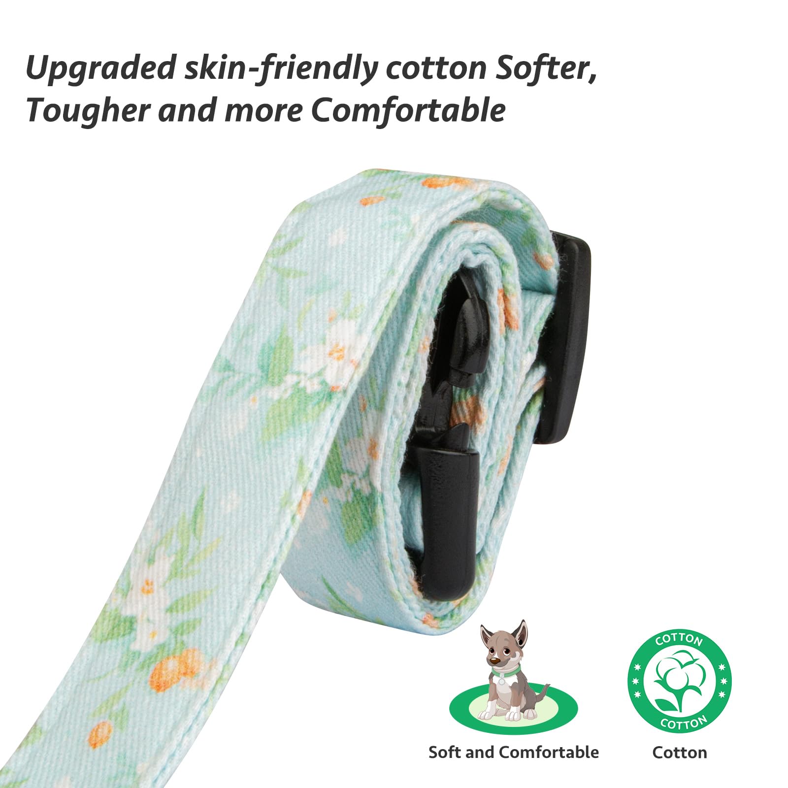 Cotton Handmade Dog Collar Cute And Distinctive Patterns Light Green Flower With Pendant For Girl Boy Dogs Collars L