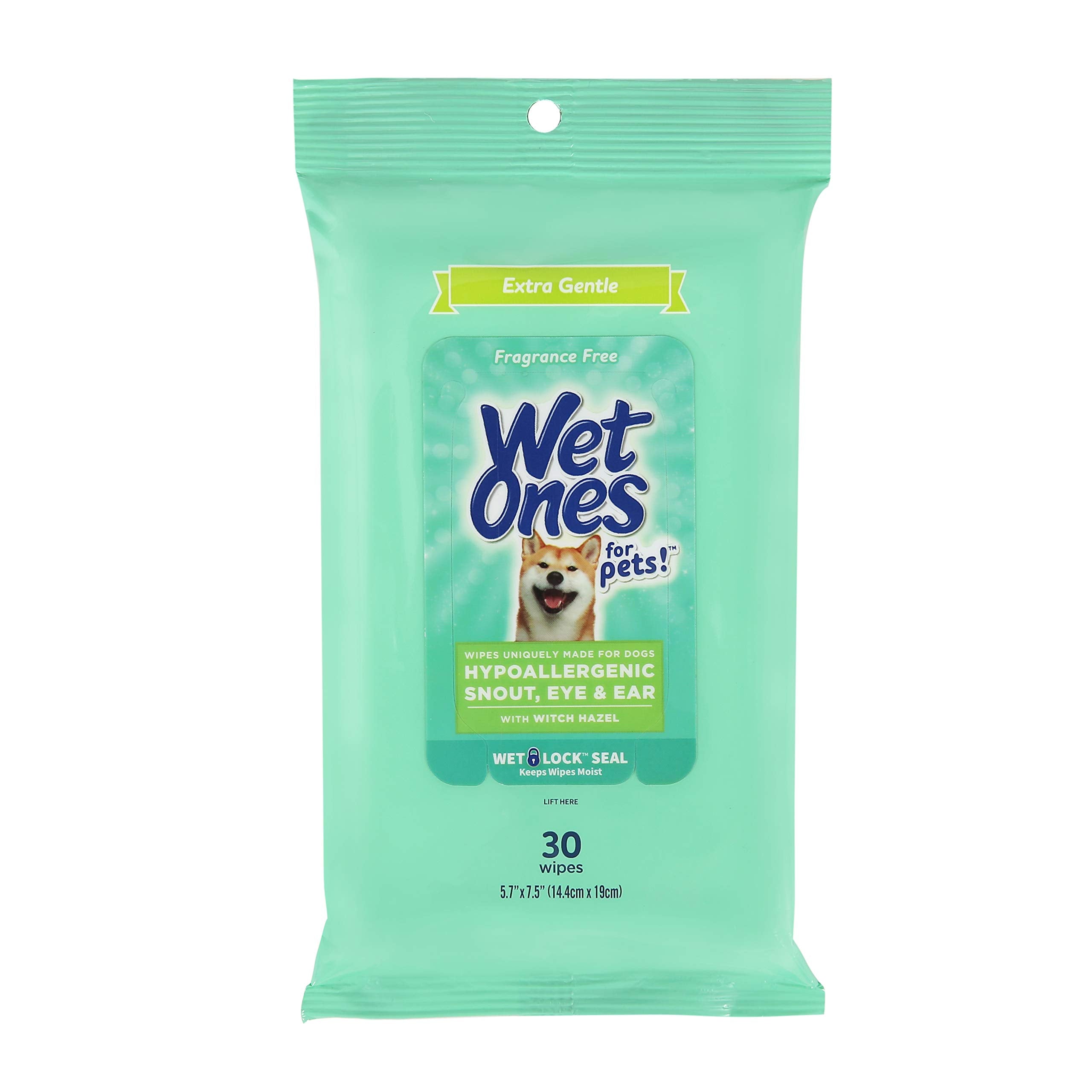 Wet Ones For Pets Extra Gentle Hypoallergenic Dog Wipes With Witch Hazel For Snout, Eye, Ear | Fragrance-Free For All Dogs With Wet Lock Seal | 30 Ct Pouch