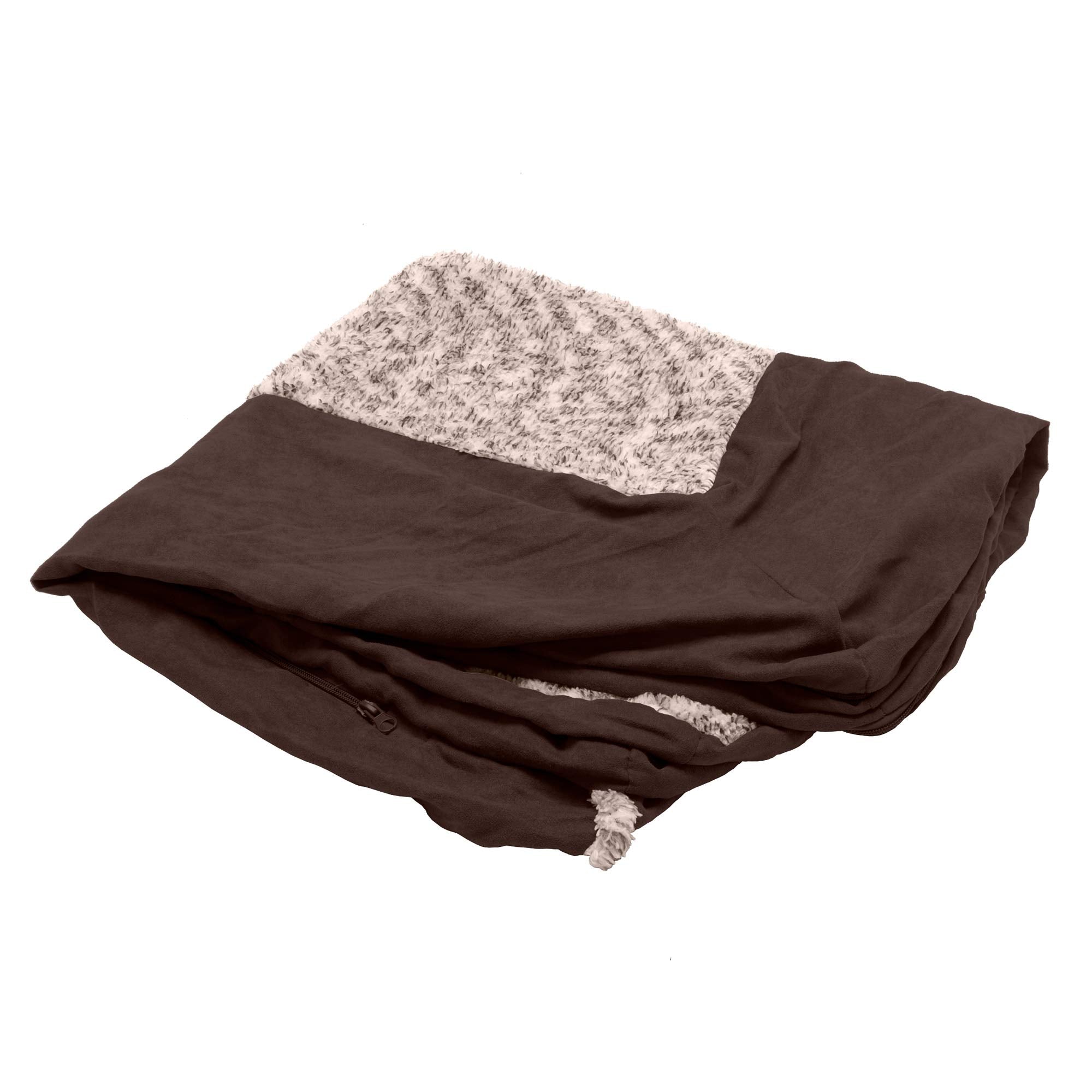 Furhaven Replacement Dog Bed Cover Two-Tone Faux Fur & Suede L Shaped Chaise, Machine Washable - Espresso, Jumbo (X-Large)