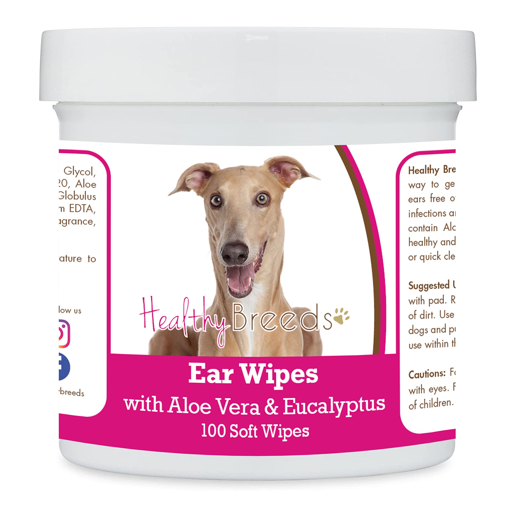 Healthy Breeds Italian Greyhound Ear Cleaning Wipes with Aloe & Eucalyptus for Dogs 100 Count