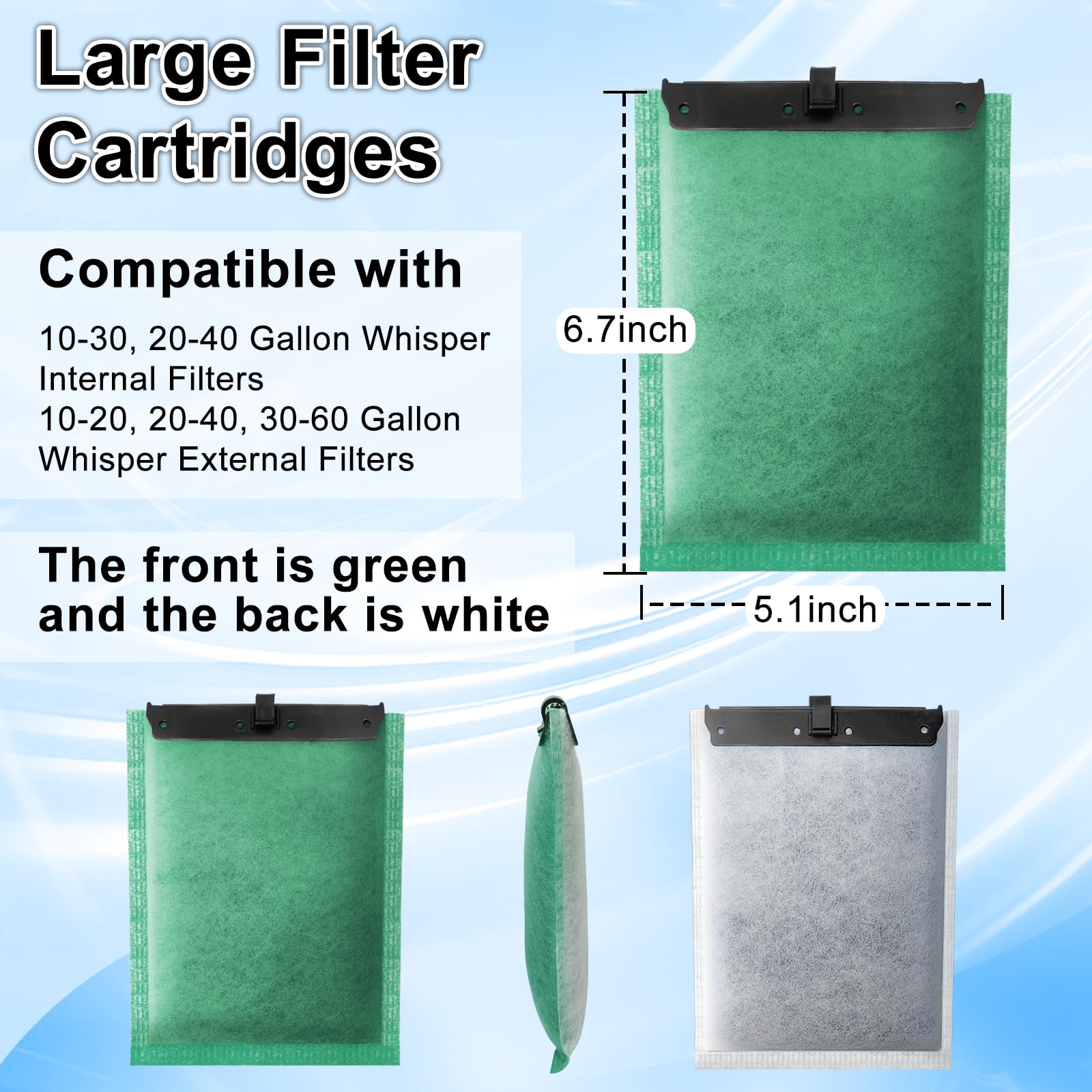 Driamor 10 Pack Large Filter Cartridges Compatible With Whisper Filters 20I/40I Iq20/30/45/60 Pf20/30/40/60, Aquarium Filter Car