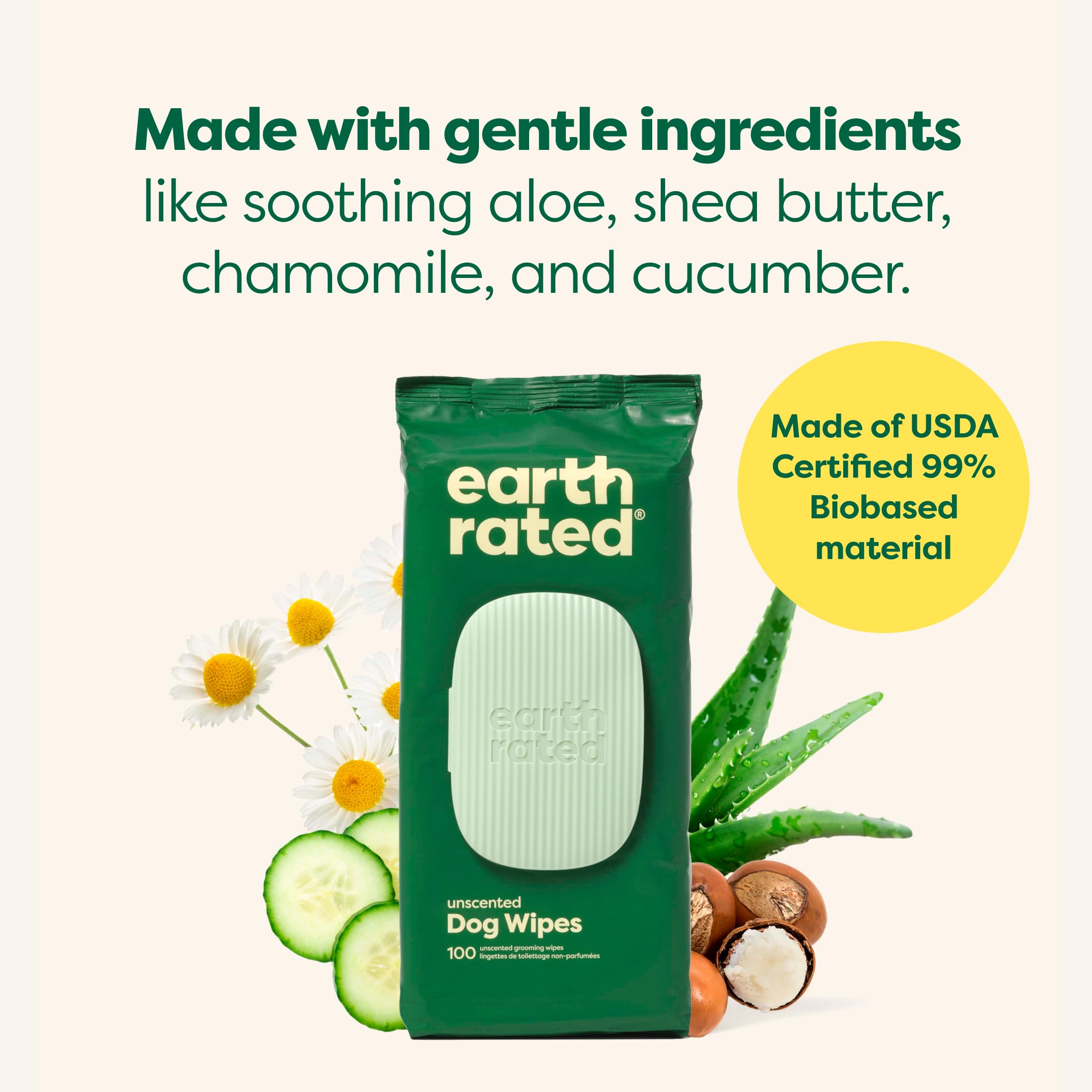 Earth Rated Pet Grooming Wipes for Dogs and Cats, Hypoallergenic, Cleaning and Hydrating, for Paws, Body and Butt, Unscented, 40