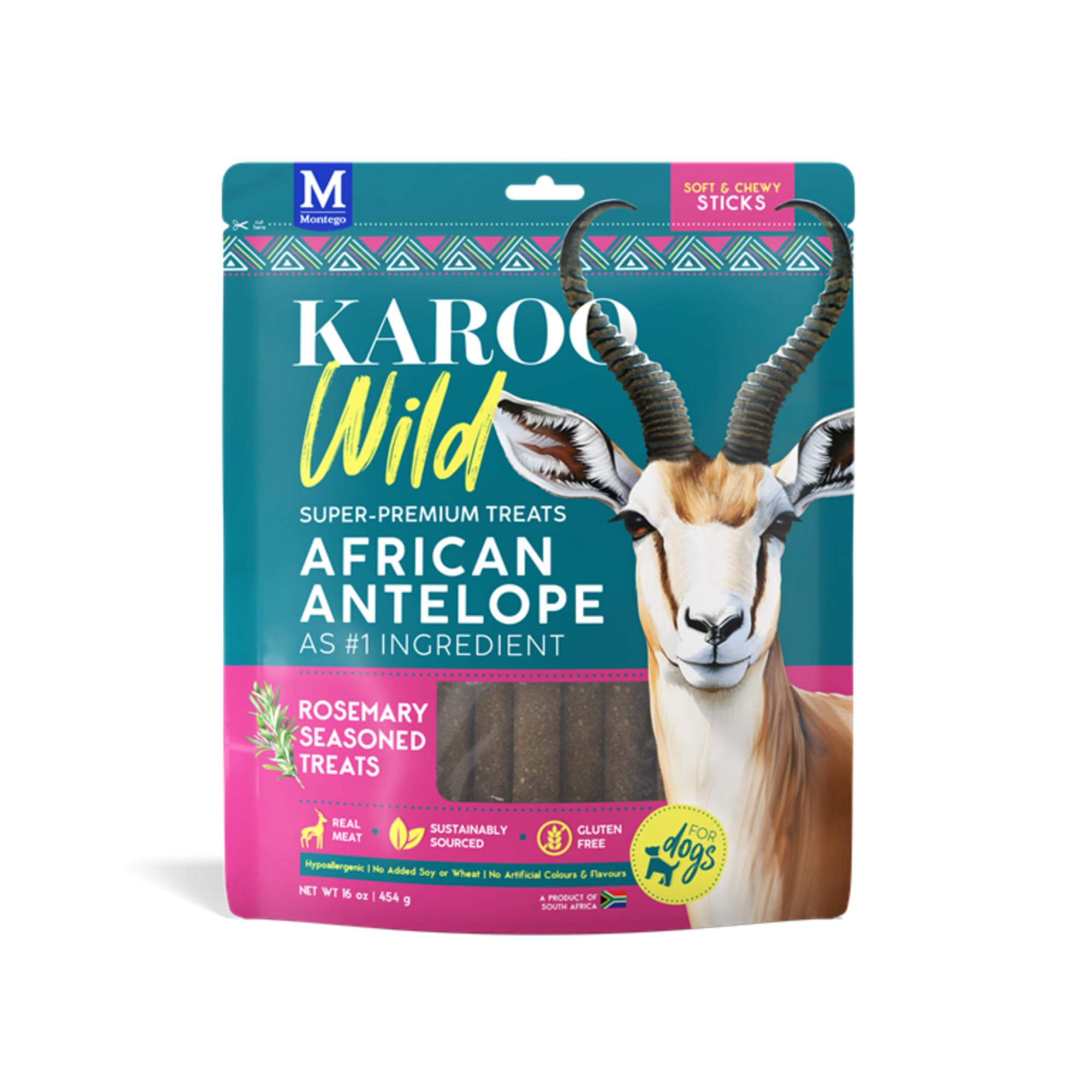 Karoo Wild Sticks Rosemary Seasoned Treats for Dogs - 16 oz - Soft & Chewy Protein Sticks Made with African Antelope - Ideal for