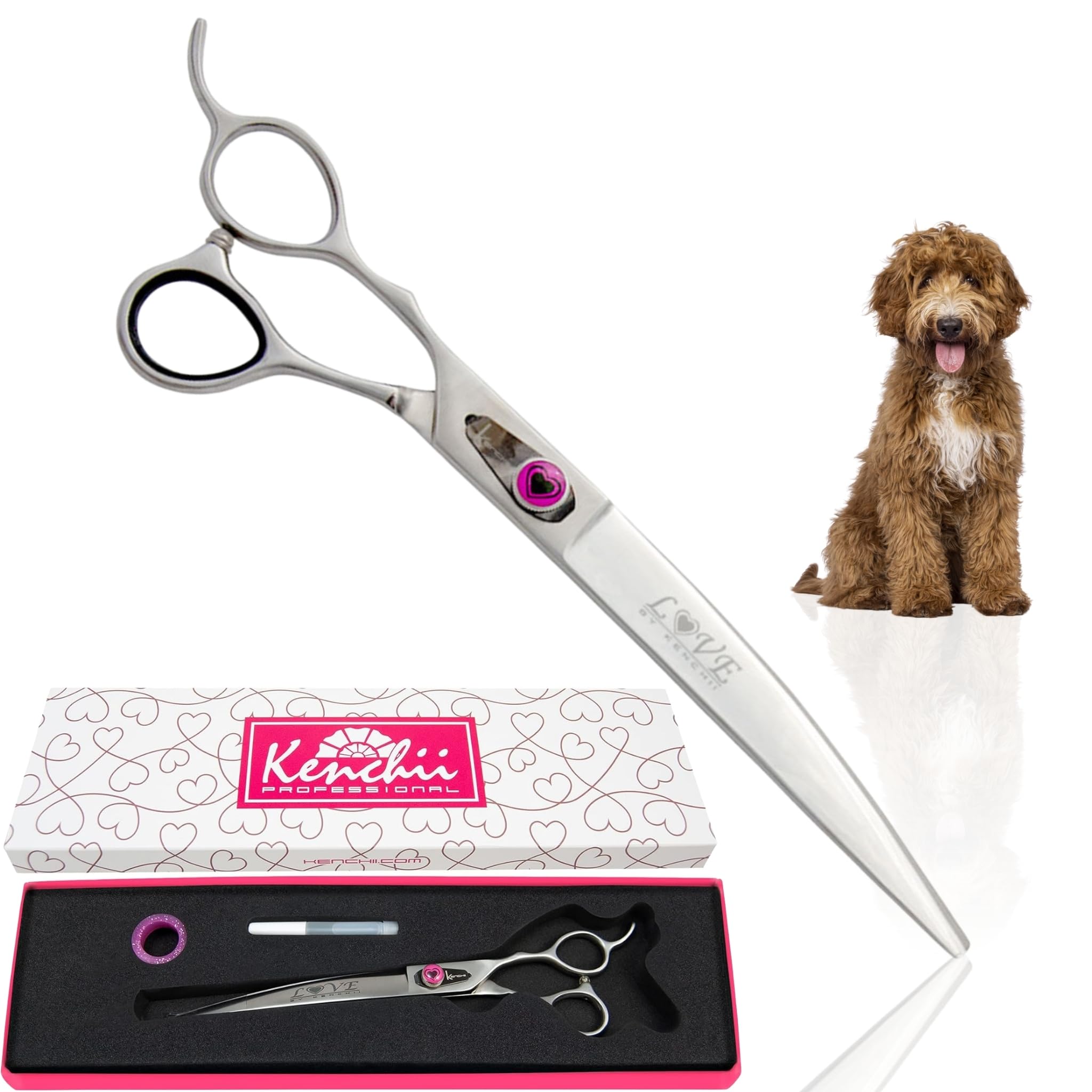 Kenchii Left Handed Dog Grooming Scissors | 8 Inch Shears | Curved Scissors for Dog Grooming | Love Collection Dog Shears | Pet 