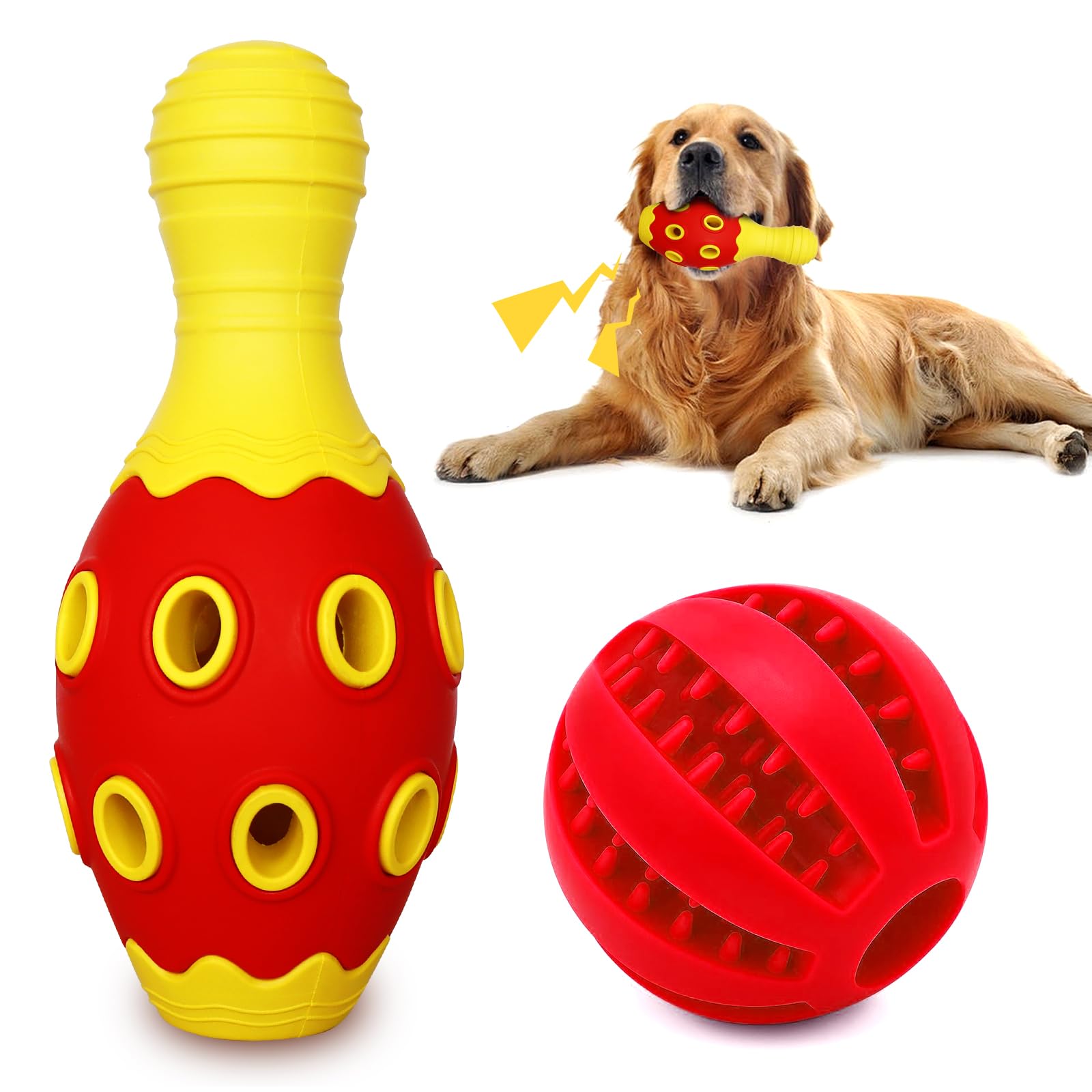 MynePets Interactive Dog Chew Toys with Bell, 2 Pack Bowling Pin & Ball Puppy Teething Toys for Small to Medium Dogs, Dental Che
