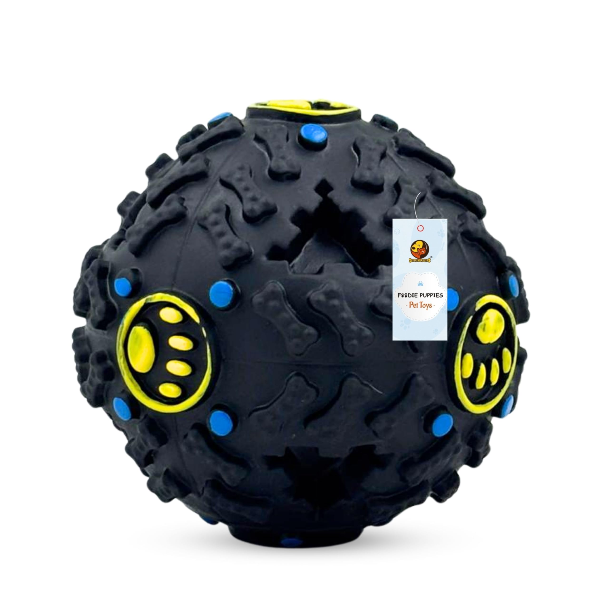 Foodie Puppies Durable Interactive Dog Treat Dispenser Squeaky Ball for Dogs and Puppies (Sound Ball  Black) | Increases Brain 