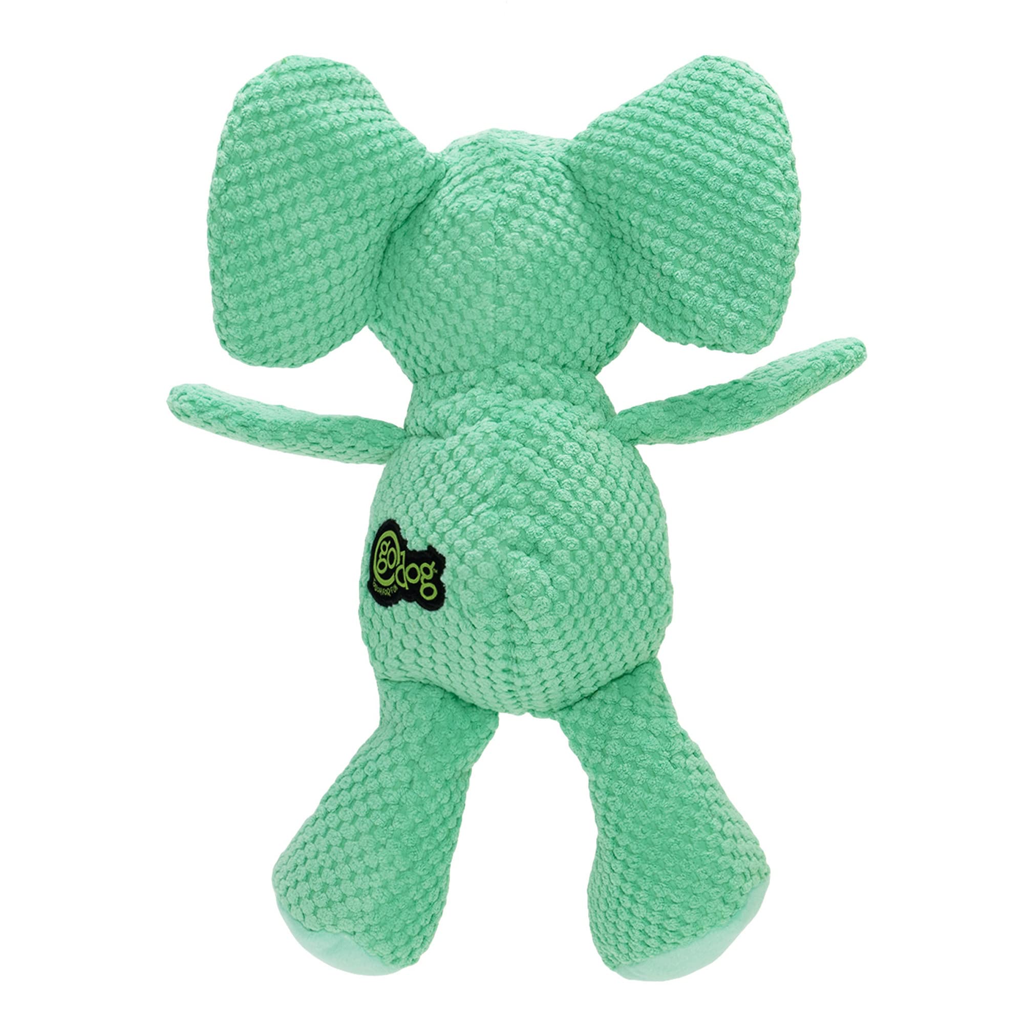Godog Checkers Elephant Squeaky Plush Dog Toy, Chew Guard Technology - Green, Large