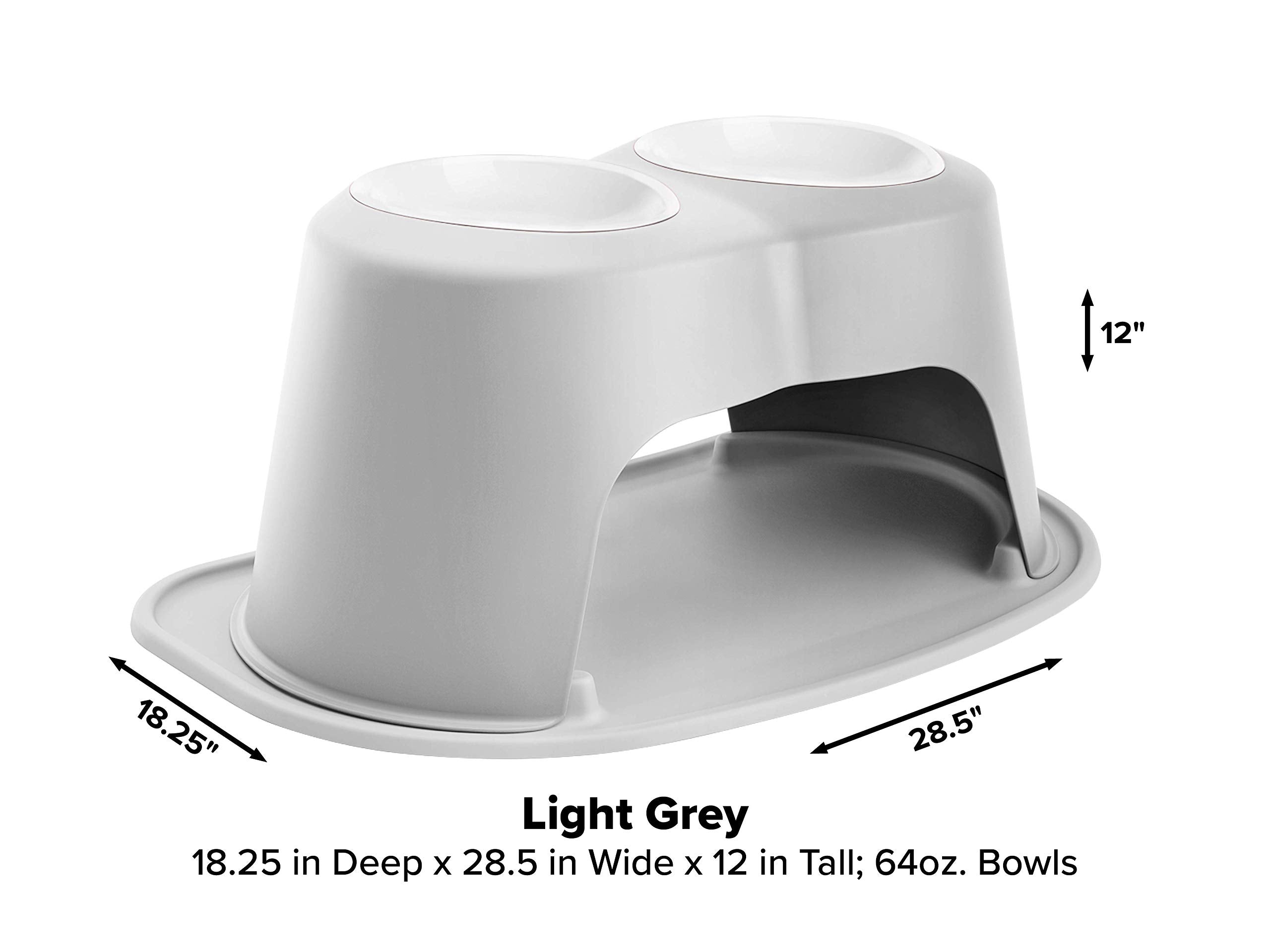 Weathertech Double High Pet Feeding System W/Plastic Dog/Cat Bowls - 12 High Stand Light Grey (Pdhc6412Lglg)
