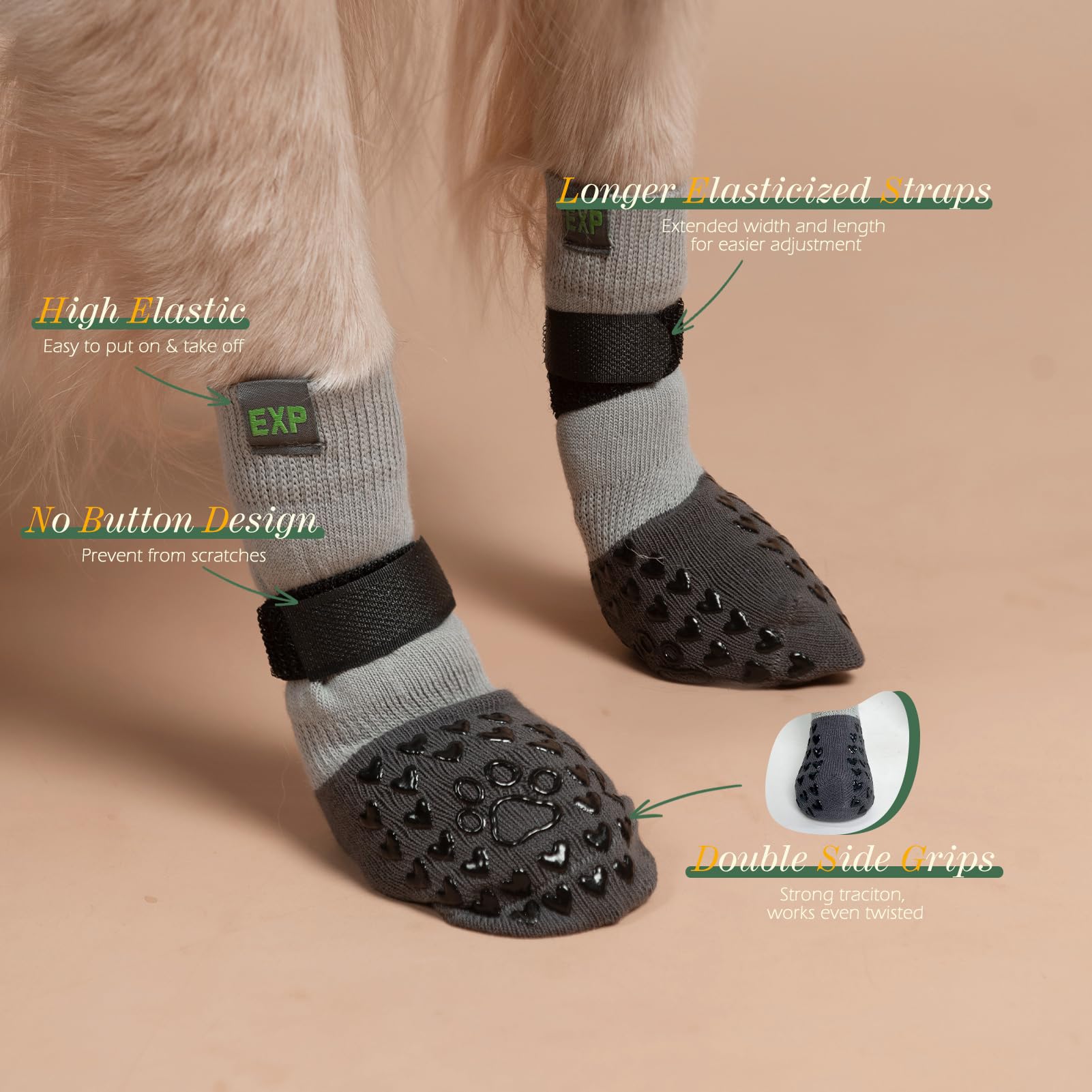 EXPAWLORER Anti Slip Dog Socks to Prevent Licking Paws - Dog Shoes for Hot Pavement, Pet Boots & Paw Protectors, Booties for Har