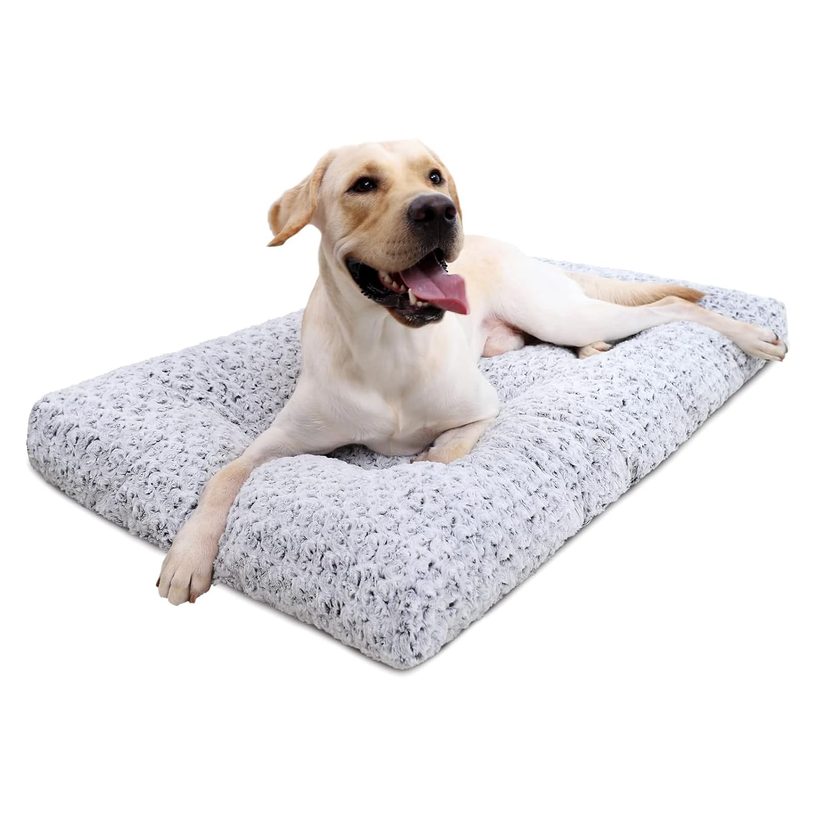 Ksiia Washable Dog Bed Deluxe Plush Dog Crate Beds Comfy Kennel Pad Anti-Slip Pet Sleeping Mat For Large, Jumbo, Medium, Small Dogs Breeds, 35' X 23', Gray