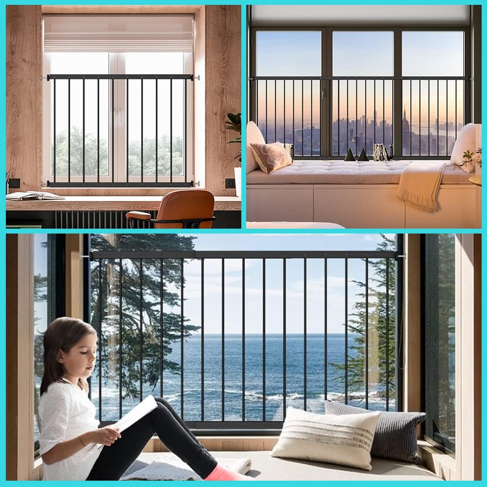 WAOWAO Black Window Safety Guards for Children Kids Toddler Pets Proof Extra Wide Tension Security Window Guard Gate for Home Fi