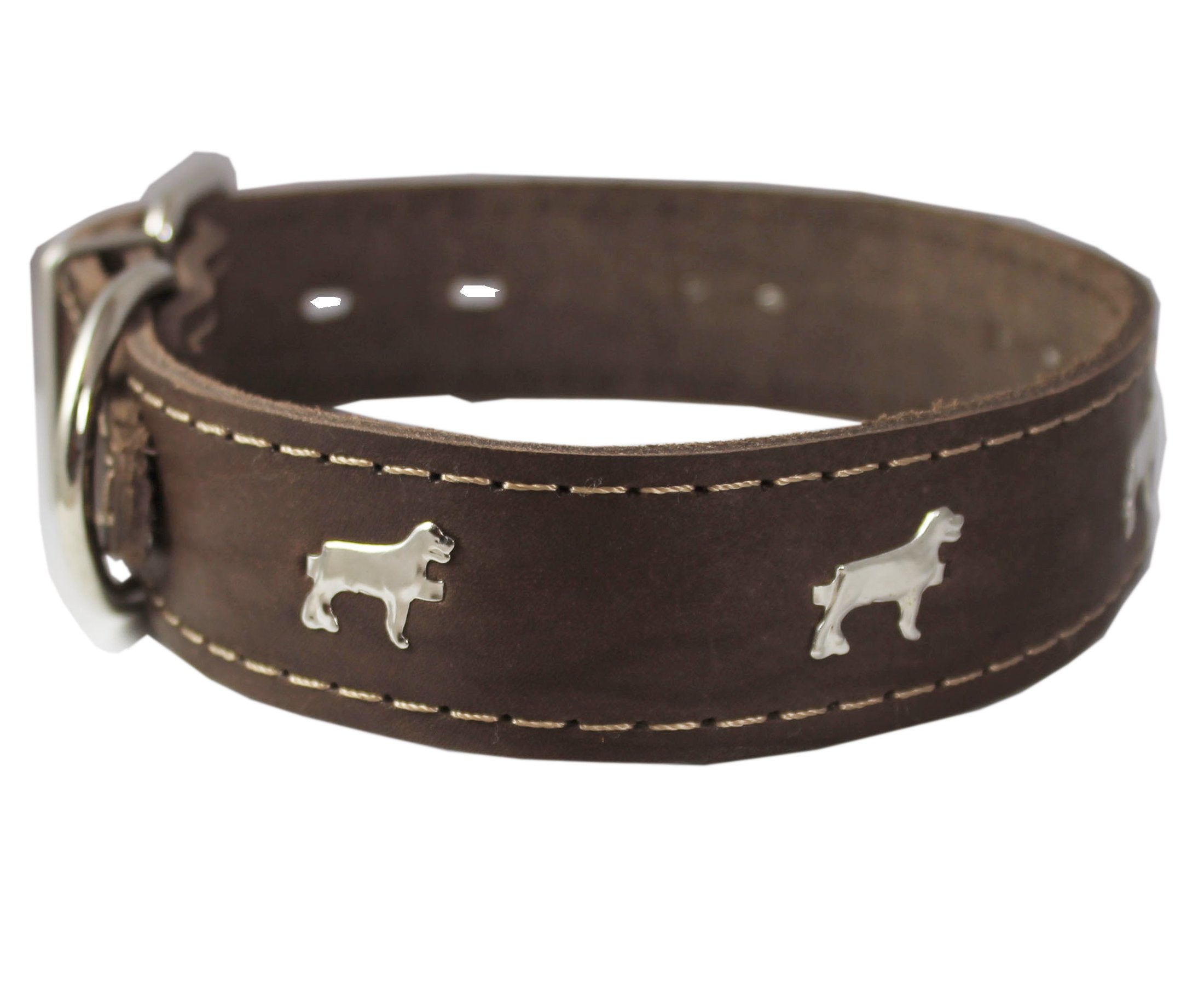 Genuine Leather Studded Dog Collar, Brown, 1.5' Wide. Fits 16'-20' Neck Size Amstaff
