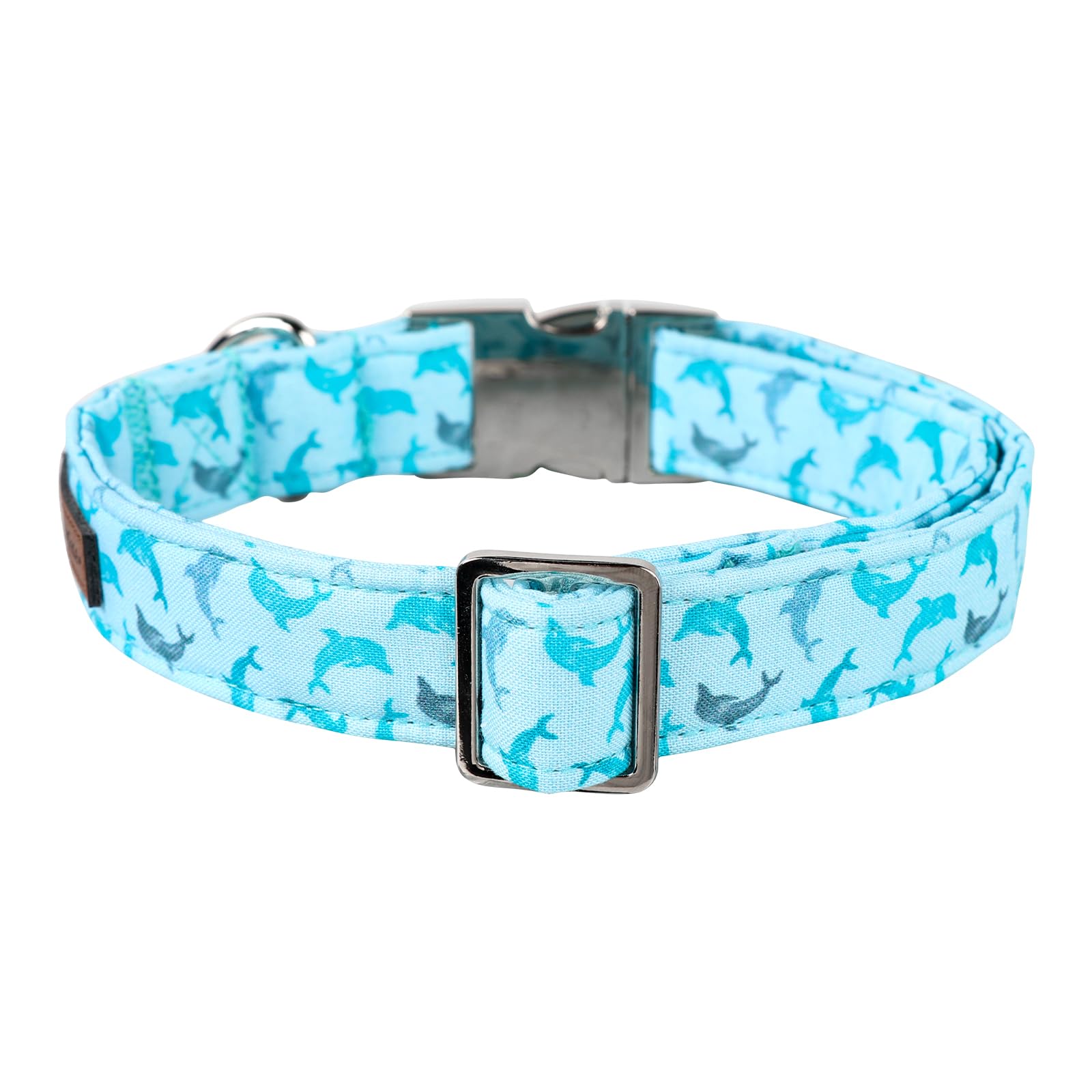 Mr. Chubbyface Spring Summer Dog Collar, Cute Blue Dolphine Dog Collar, Adjustable Durable Soft Natural Fabric Pet Collar For Sm