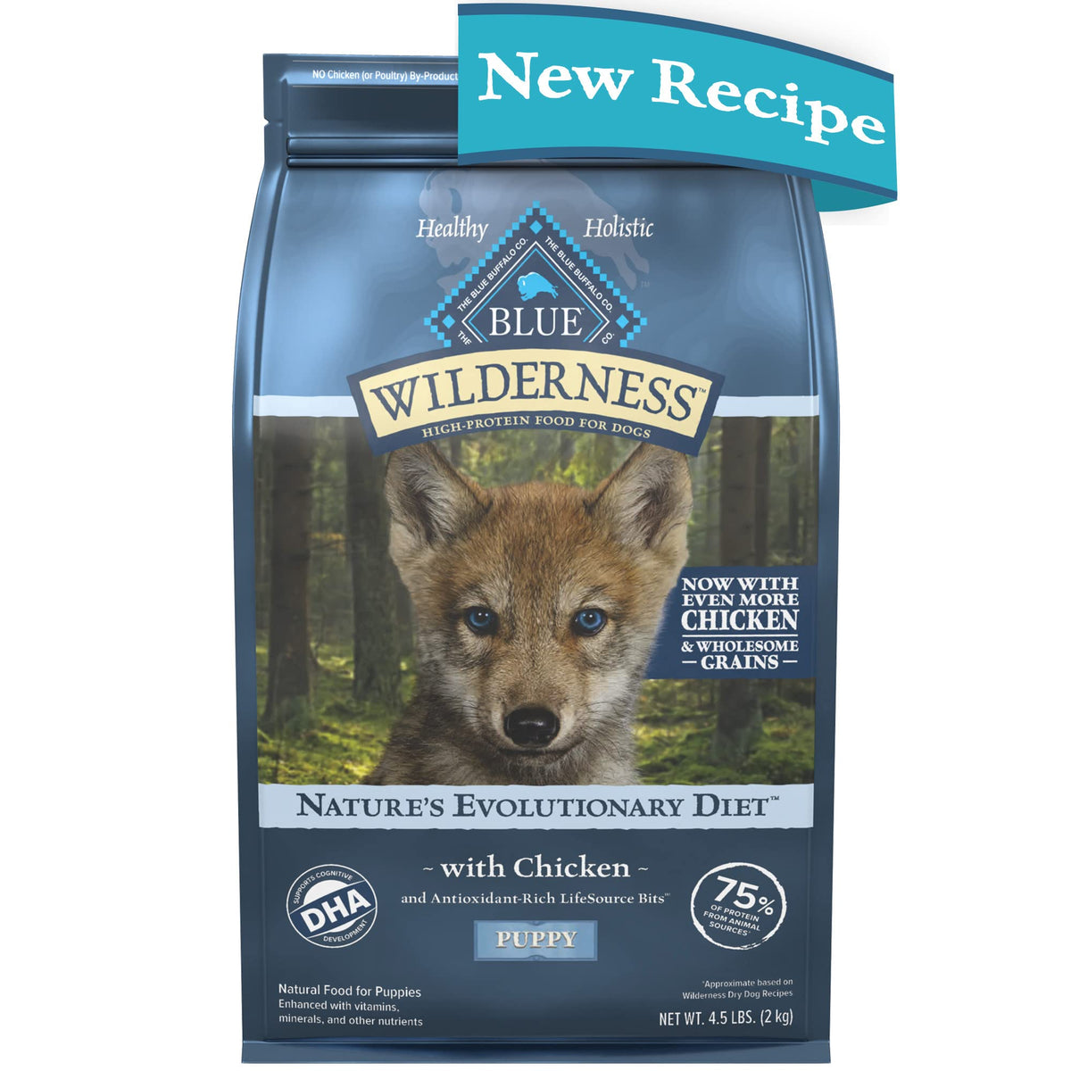 Blue Buffalo Wilderness High Protein Natural Puppy Dry Dog Food Plus Wholesome Grains, Chicken 4.5 Lb Bag