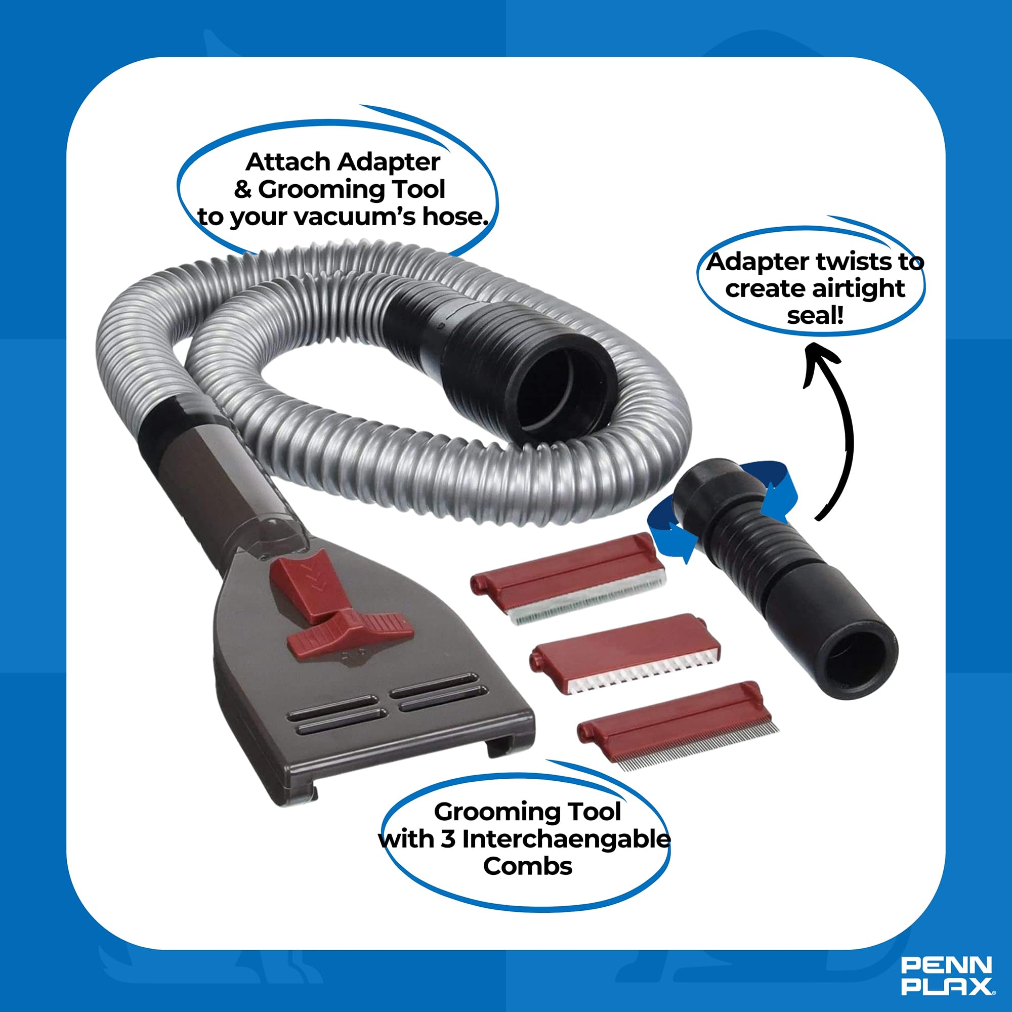Penn-Plax Vacgroom Pet Grooming And Shedding Vacuum Attachment Kit - Great For Dogs, Cats, And Your Furniture! Works With Almost