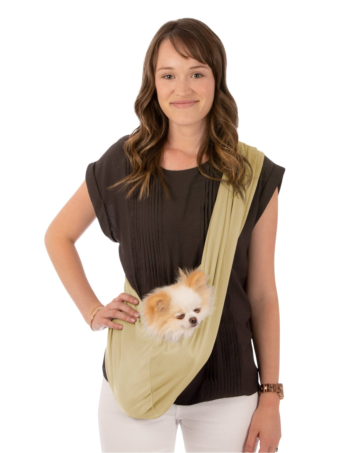 Susan Lanci Designs Premium Mesh Sport Sling Carrier For Dogs, Medium, Beige