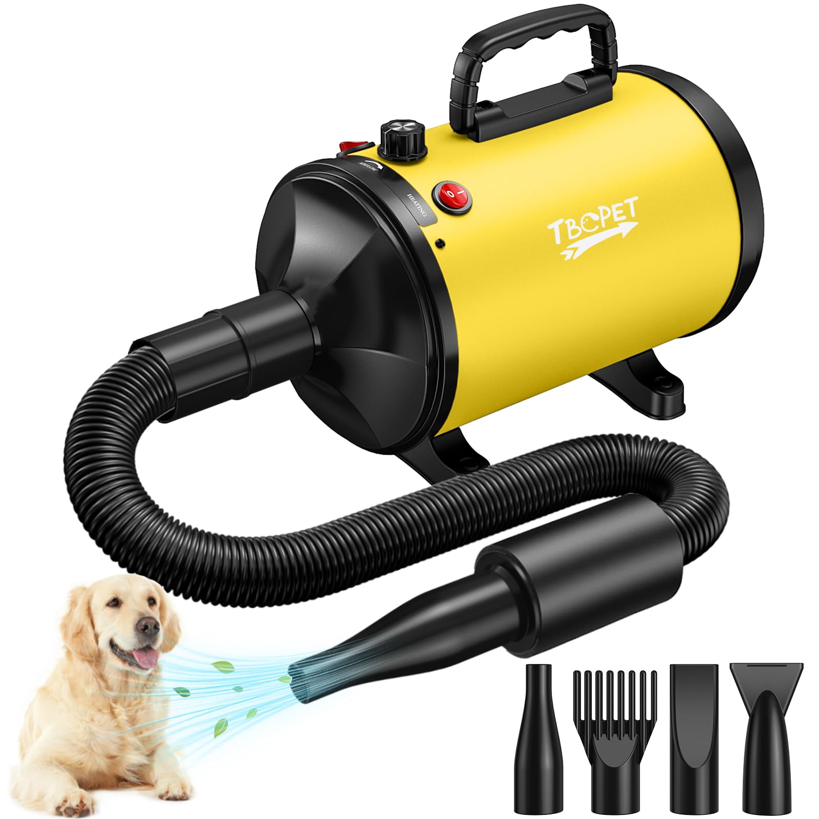 Dog Dryer High Velocity Dog Hair Dryer With 4 Nozzles 5.2Hp/3800W (Professional Super Cyclone), Stepless Adjustable Speed Temper