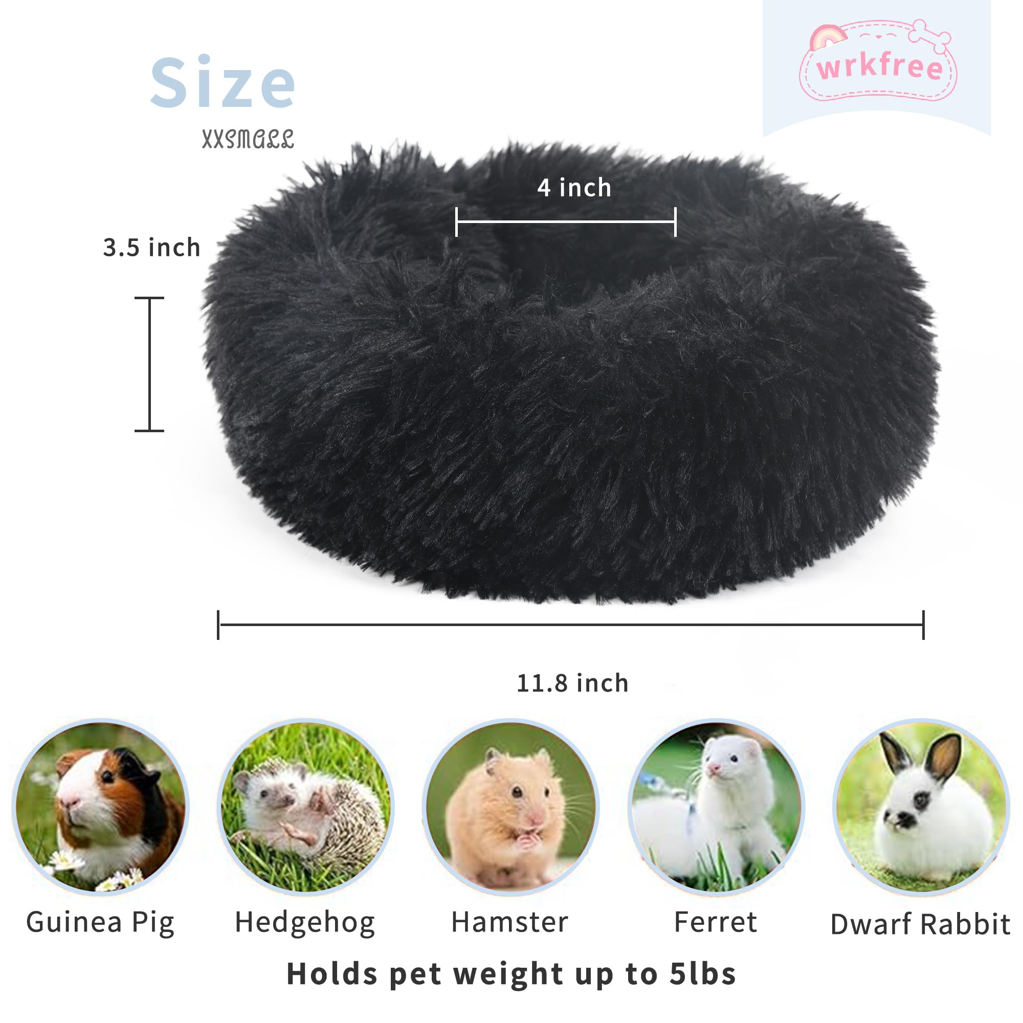 wrkfree Ferret Bed Cave and Hideouts Burrowing Pet Bed for Guinea Pigs and Other Small Animals 11.8 inch for Cage Black
