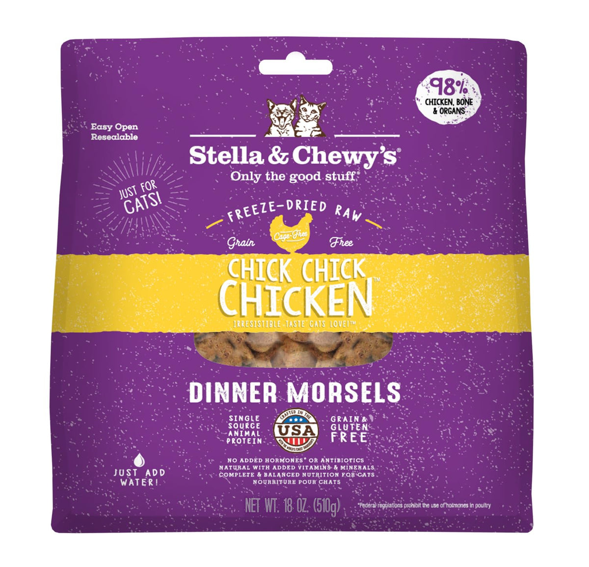 Stella & Chewy’S Freeze-Dried Raw Cat Dinner Morsels – Grain Free, Protein Rich Cat & Kitten Food – Chick Chick Chicken Recipe – 18 Oz Bag