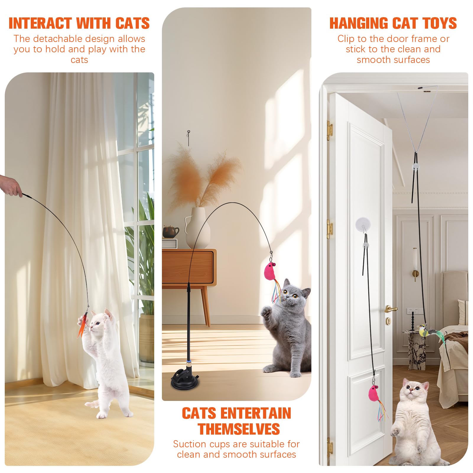 Pawchie Cat Toy,Interactive Cat Feather Toy,Suction Cup Cat Bird Simulation Toy Set,Self Play Cat Kitten Toys For Indoor,Cat Wan