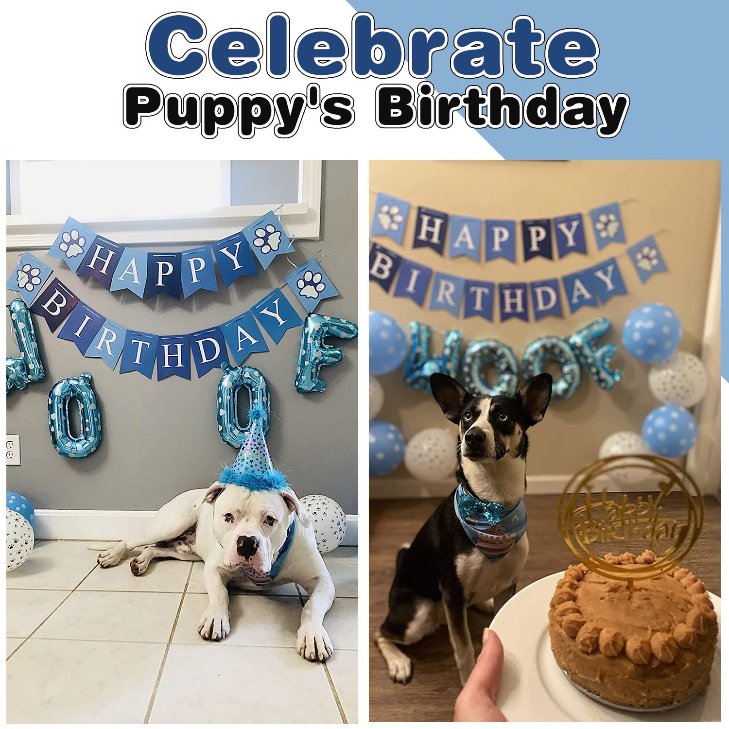 Dog Birthday Party Supplies With Dog Birthday Bandana, Dog Birthday Boy Hat,Scarf, Birthday Banner, Balloons And Bow Tie For Dog