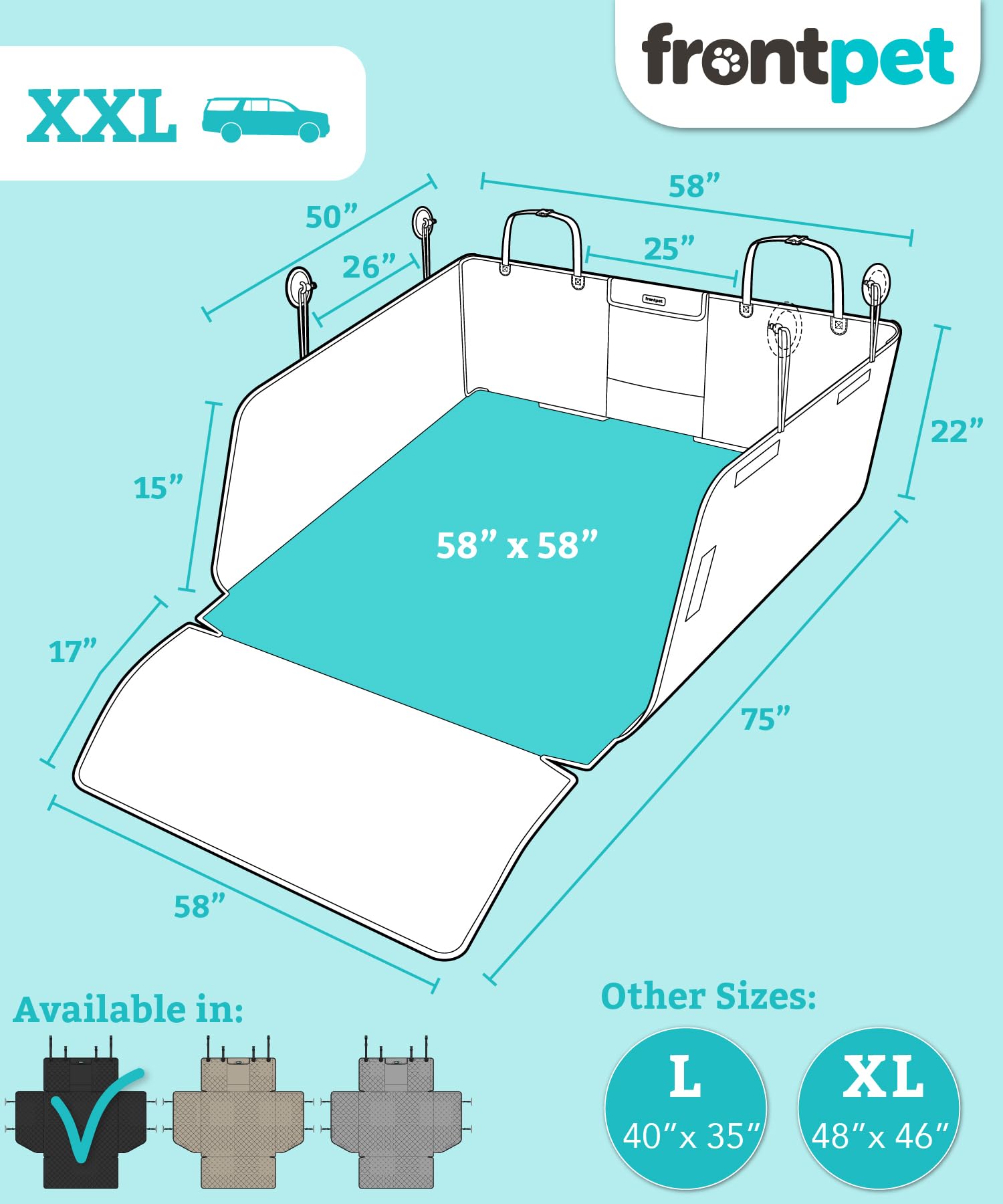 Frontpet Suv Cargo Liner For Dogs - Water-Resistant Pet Trunk Cargo Cover Mat For Suvs And Sedans With Bumper Flap Protector, Trunk Cover, Non-Slip Liner, (58' X 58') Upgraded 2025