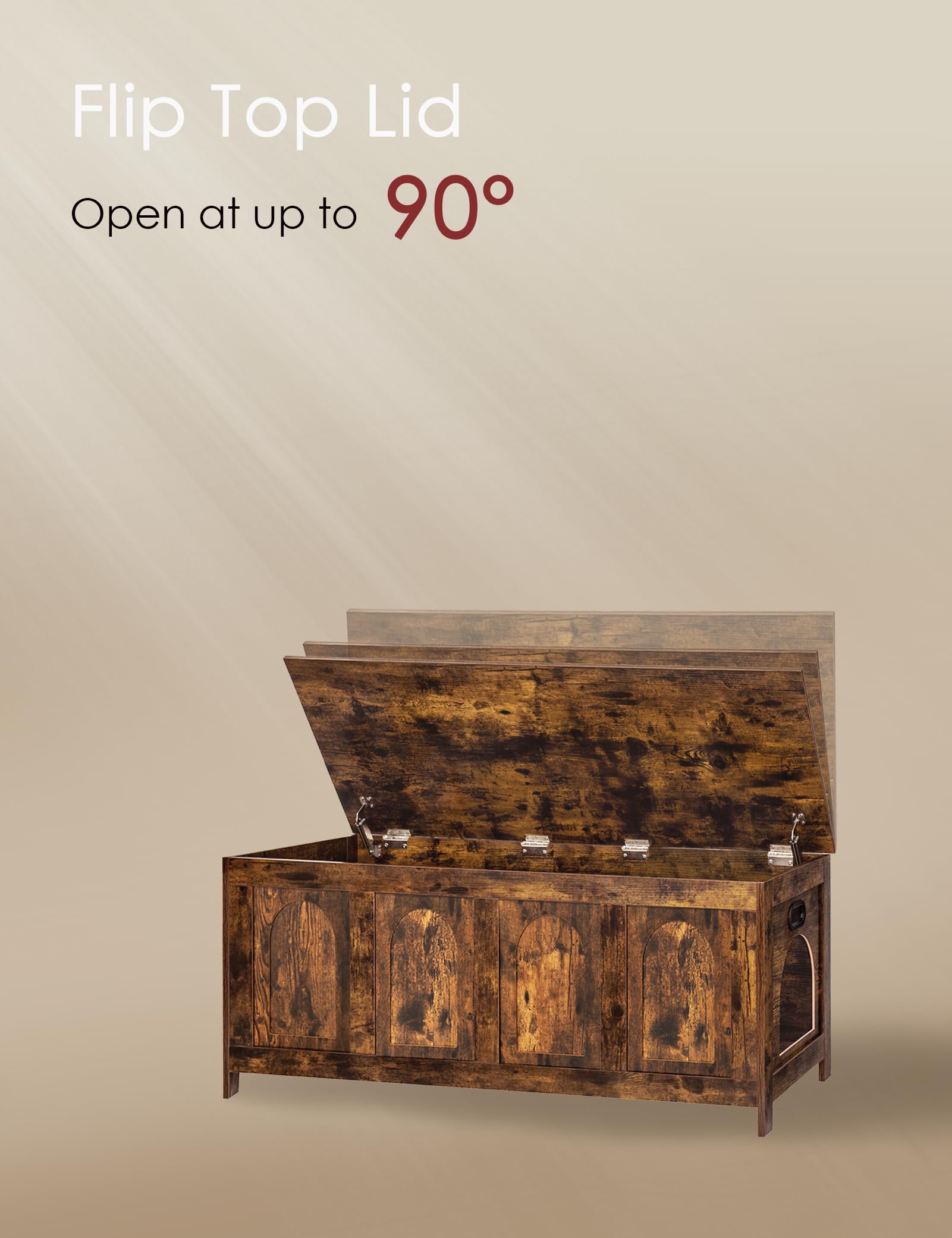 Dinzi Lvj Cat Litter Box Enclosure, Flip Top Litter Box Furniture, Hidden Cat Washroom, 2-Entrances Wooden Pet House, 47.2''L X