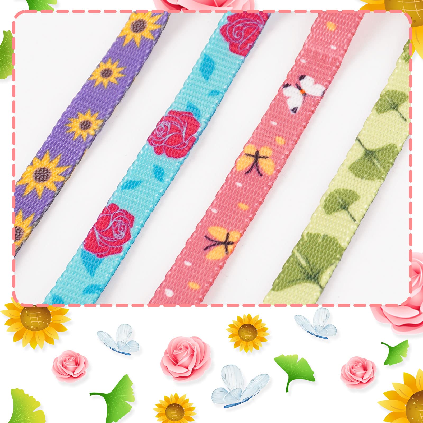 Azuza 4 Pack Breakaway Cat Collar With Bell, Quick Release Safe Buckle Adjustable Cat Collars, Floral Print Rose/Ginkgo/Sunflower/Butterfly