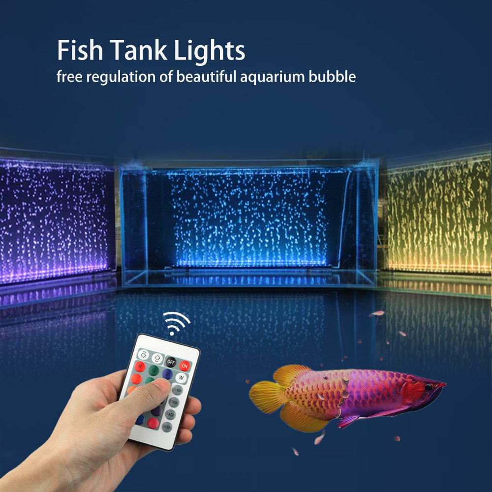 Szminiled Submersible Aquarium Light, Fish Tank Light With Air Bubble Hole, Rgb Color Changing Brightness Adjustable Ip68 Waterproof Remote Control Led Light For Aquarium Fish Tank 35 Inch