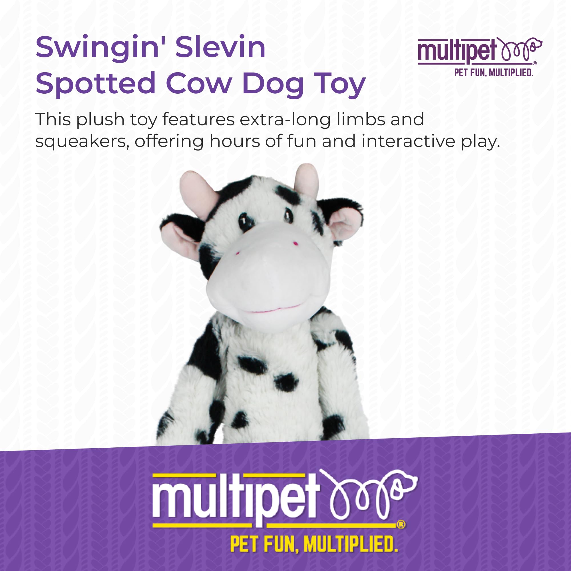 Multipet Swingin Slevin Cow Dog Plush Toy - Squeaky Toy for All Dogs - Extra Soft Plush - Stuffed Animal Dog Toy for Cuddling &