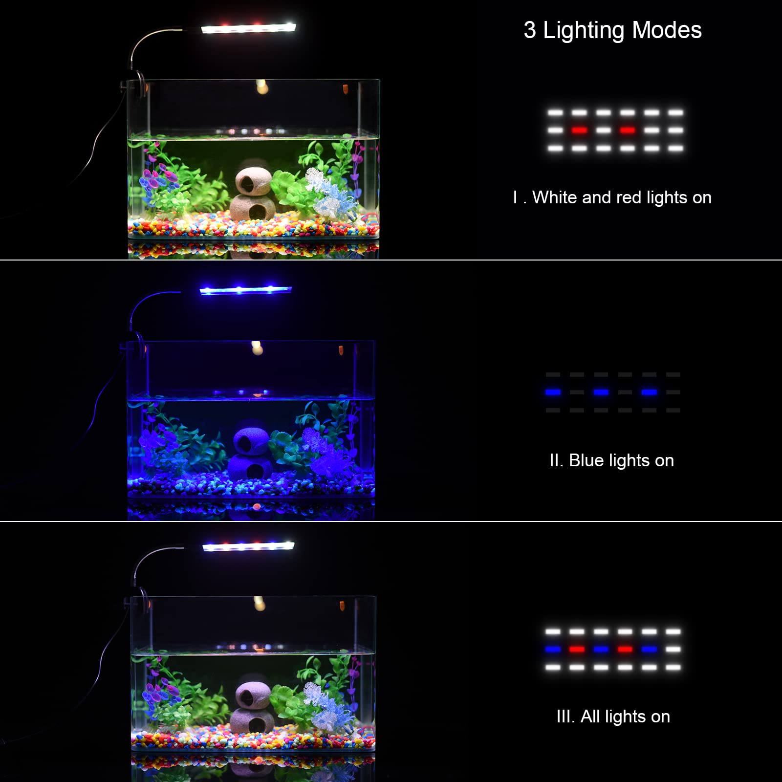 Aquarium Light For Fish Tank Clip On Led Fish Tank Light For 5 Gallon, Aquarium Light For Plants With Timer And Dimmer, White Blue Red Leds 7W