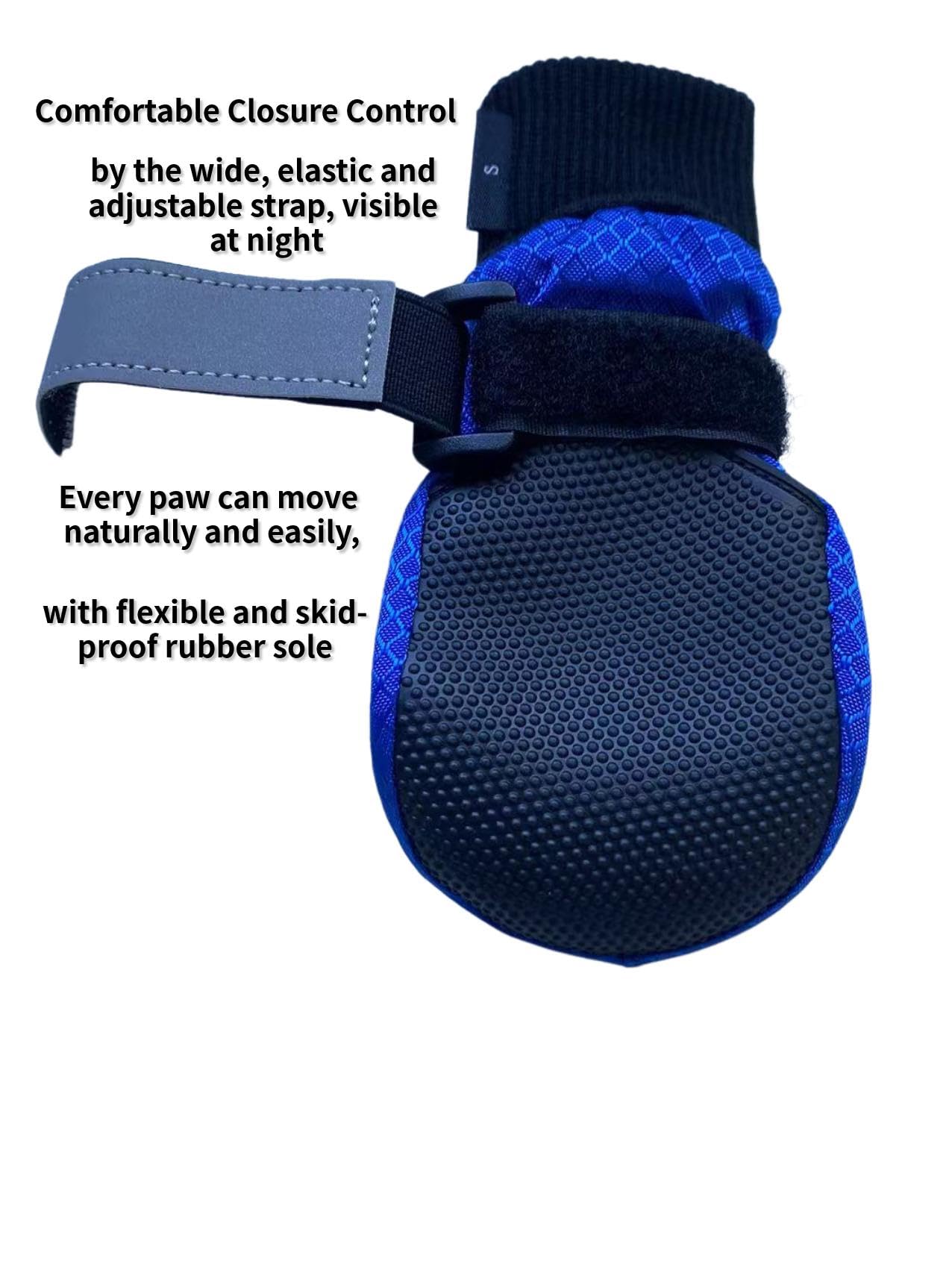 LONSUNEER Paw Protector Dog Boots Soft Sole Nonslip and Reflective Set of 4 Color Blue Size Small