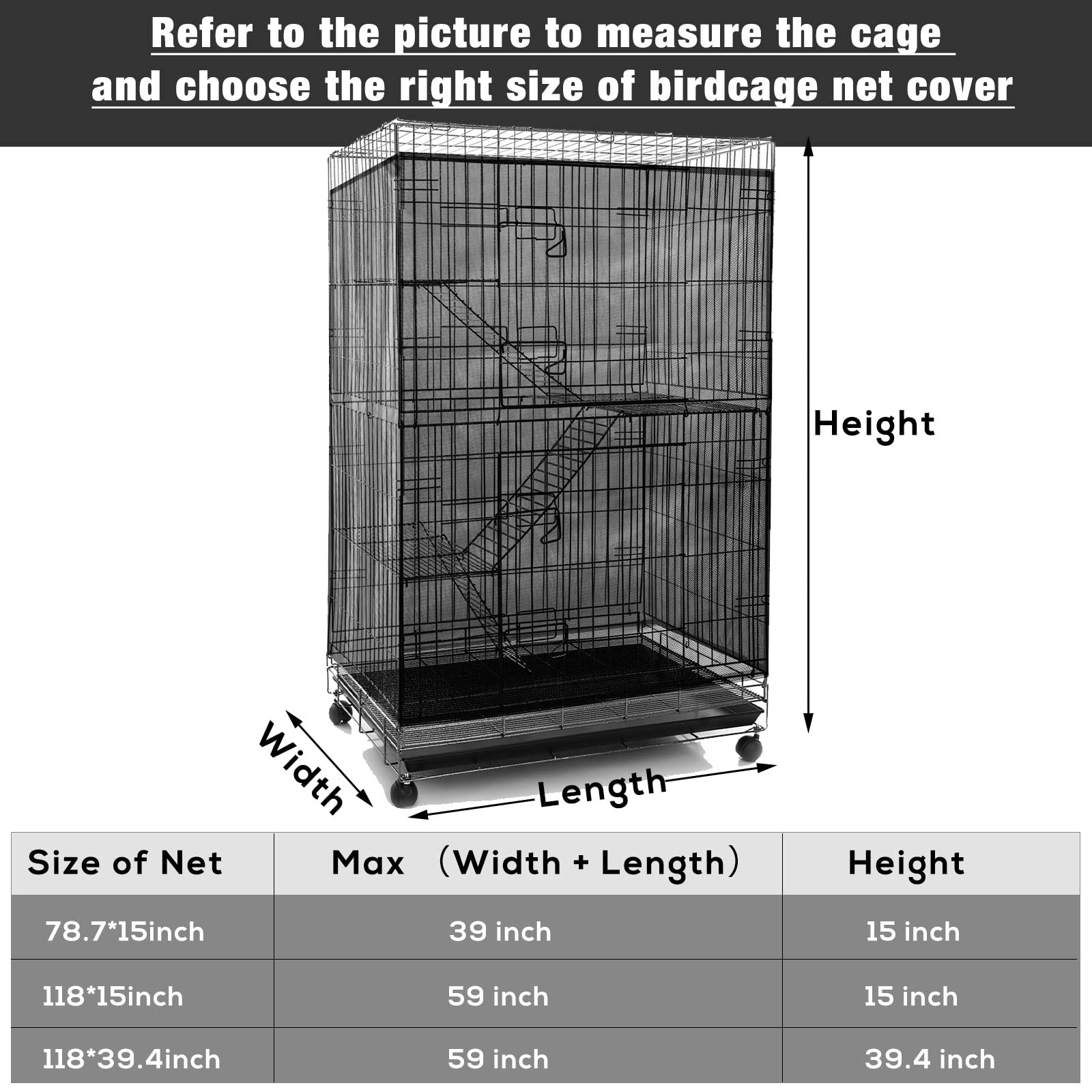 Shappy Large Bird Cage Net, Bird Cage Seed Catcher, Adjustable Soft Airy Mesh Net, Birdcage Skirt Guard For Parrot Parakeet Maca