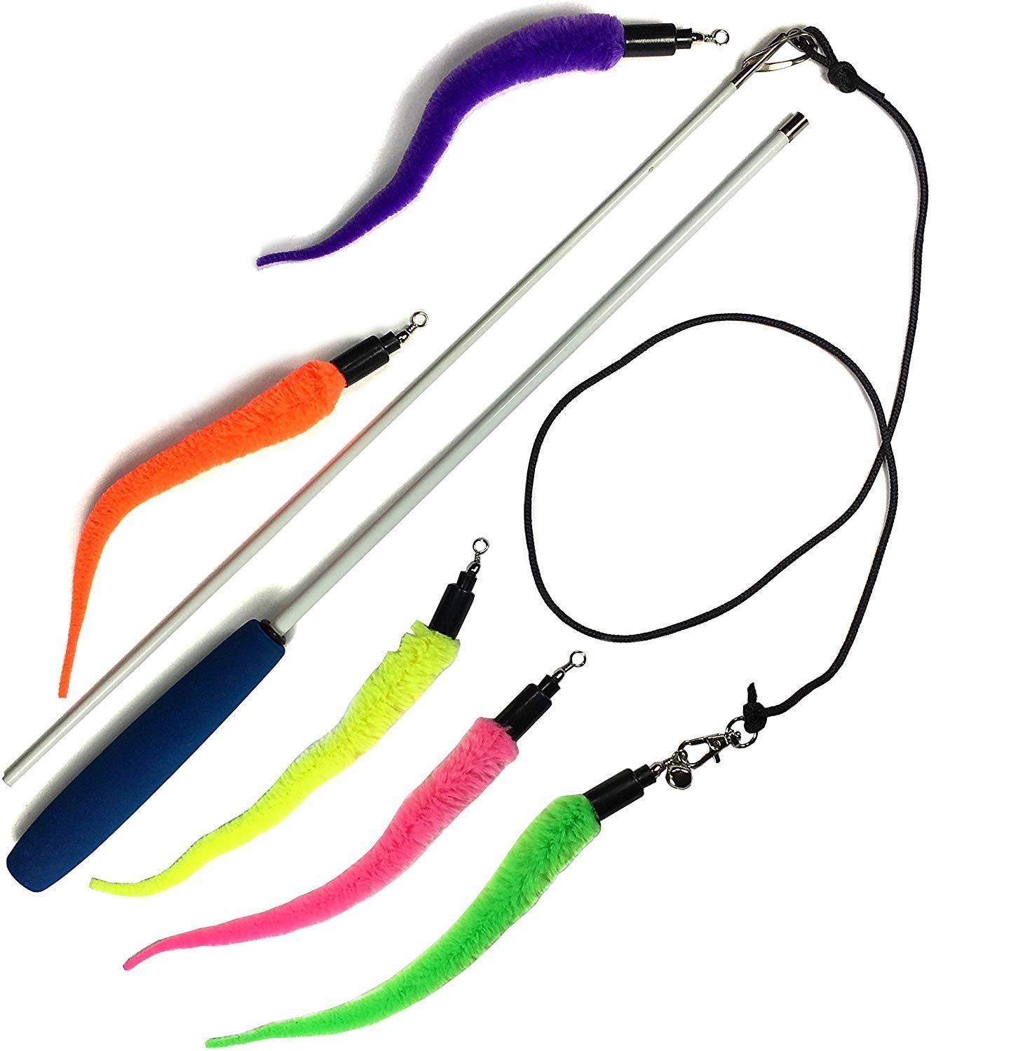 Pet Fit For Life Cat Wand Toy: 5Piece Worm Teaser & Exerciser  Durable Flirt Pole/Cat Teaser Toy  Interactive Fun for Feline 