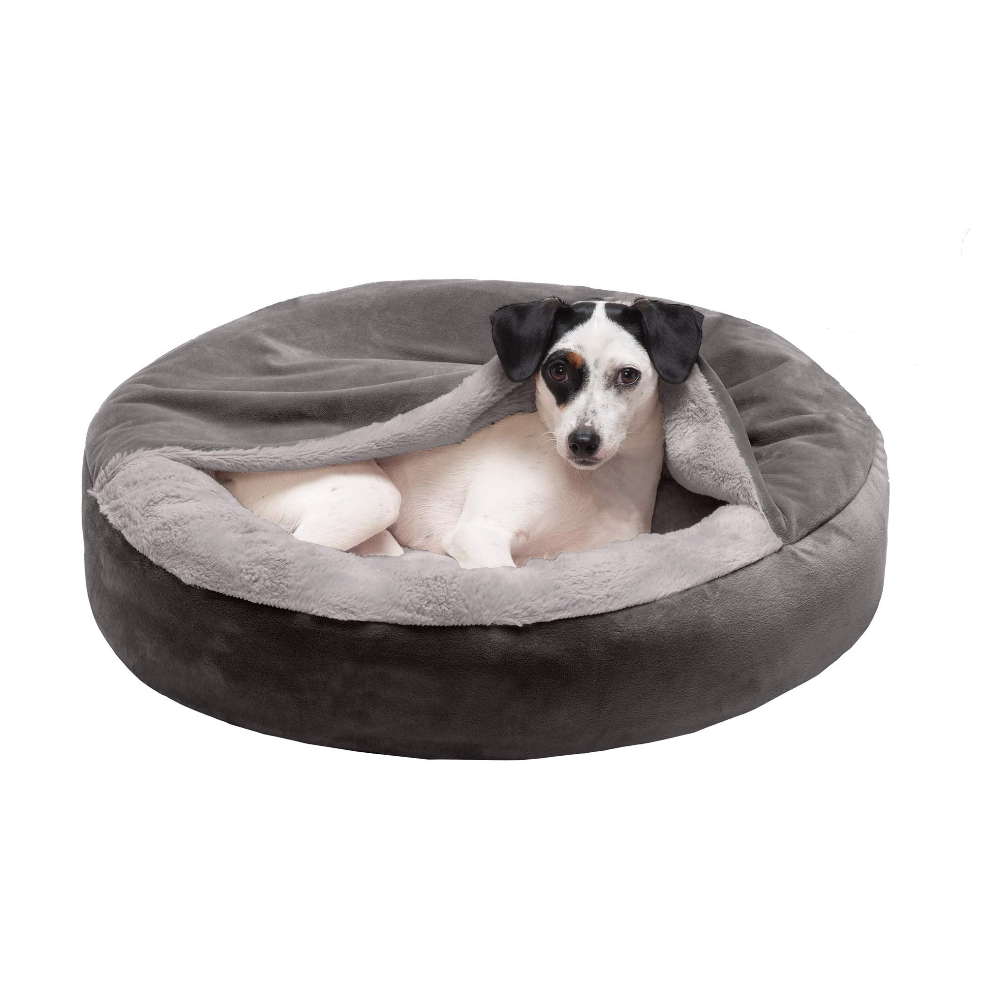 Furhaven 24'' Round Calming Donut Dog Bed For Indoor Cats & Small Dogs, Washable, For Dogs Up To 20 Lbs - Plush Velvet Waves Hoo