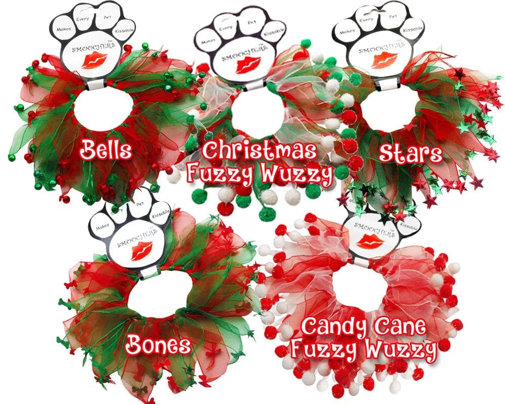 Christmas Pet, Dog And Cat Smoocher Pet Necklace, 'Candy Cane Fuzzy, Christmas Bells, Christmas Fuzzy Wuzzy, Christmas Bones Or Stars' M Christmas Bones