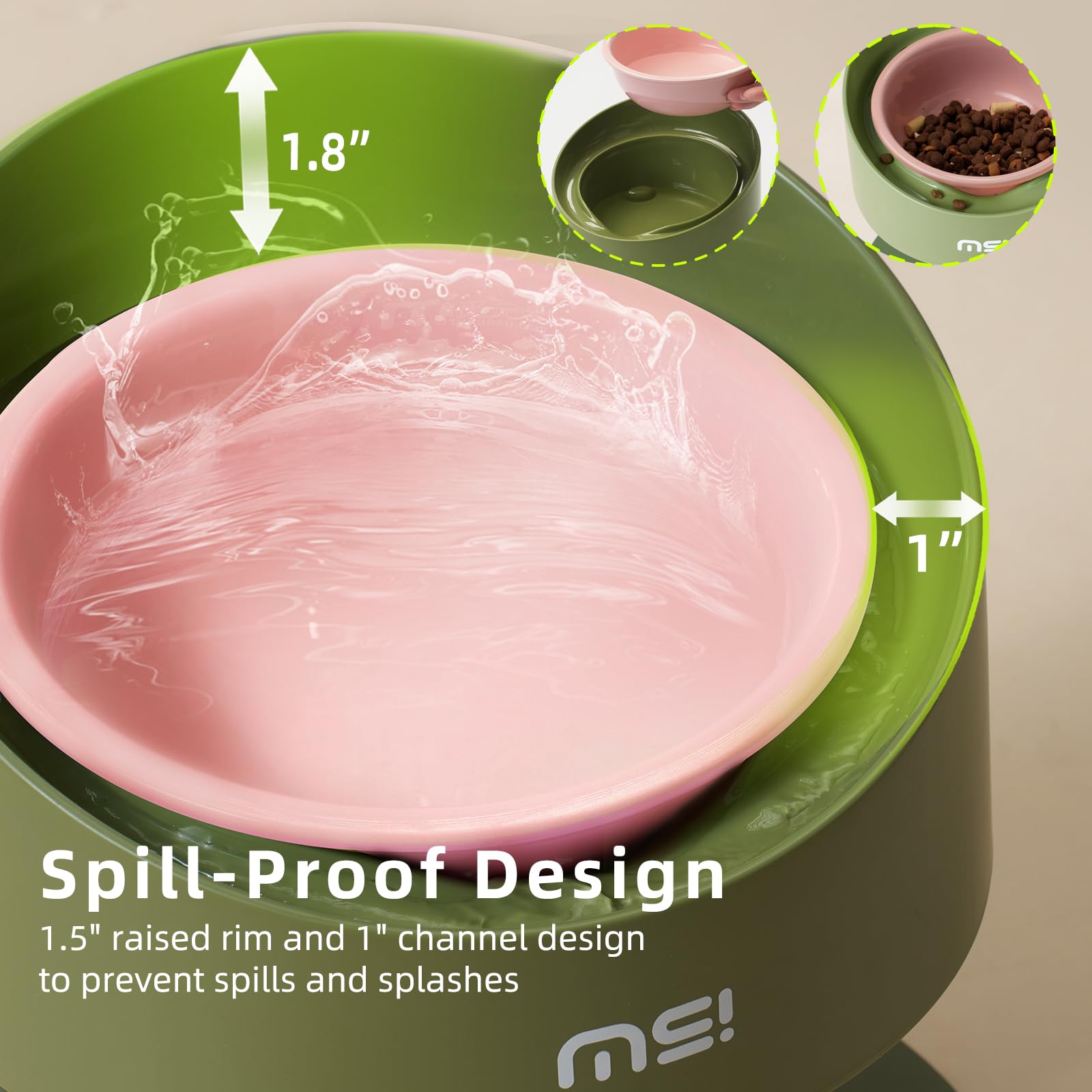 MS!MAKE SURE Adjustable Raised Cat Bowls, Ceramic Elevated Cat Bowls, Pet Bowl with Anti - Slip Rubber Pad, Leak - Proof, Lead &