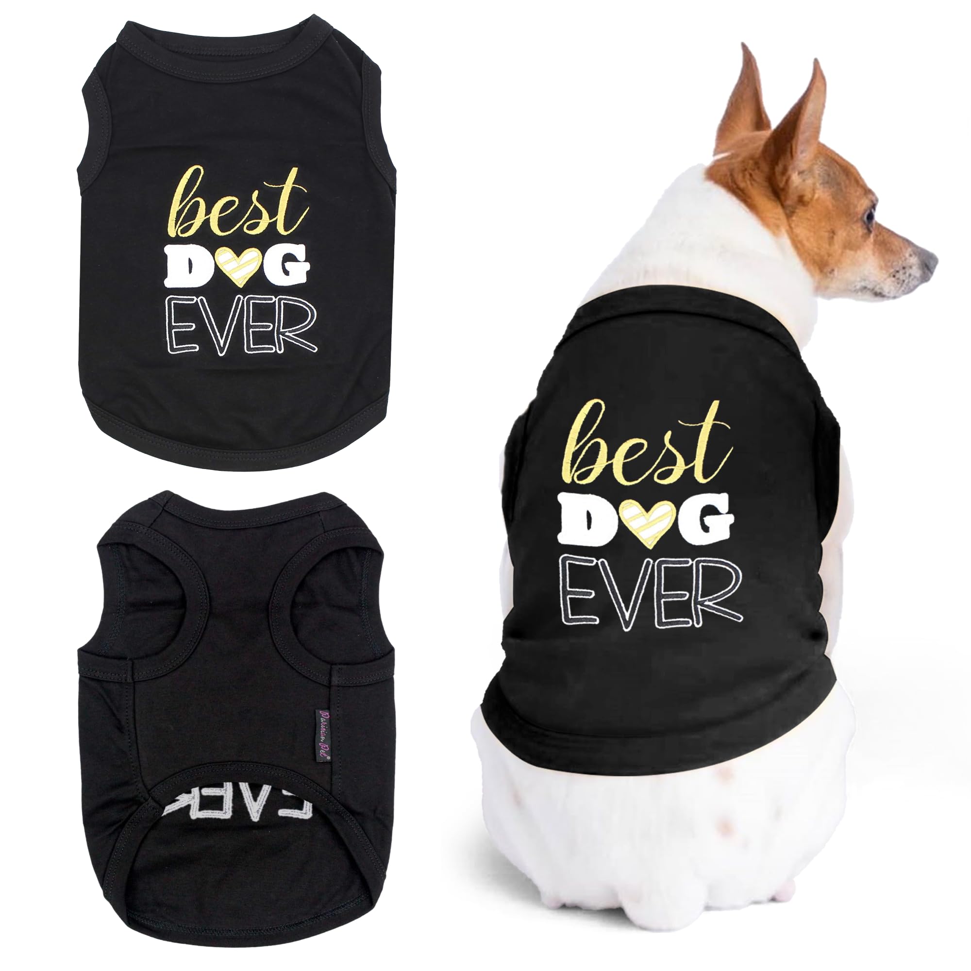 Parisian Pet Dog Summer Clothes | 'Best Dog Ever' Funny Dog Tshirt With Embroidery Pattern, Size 2Xl