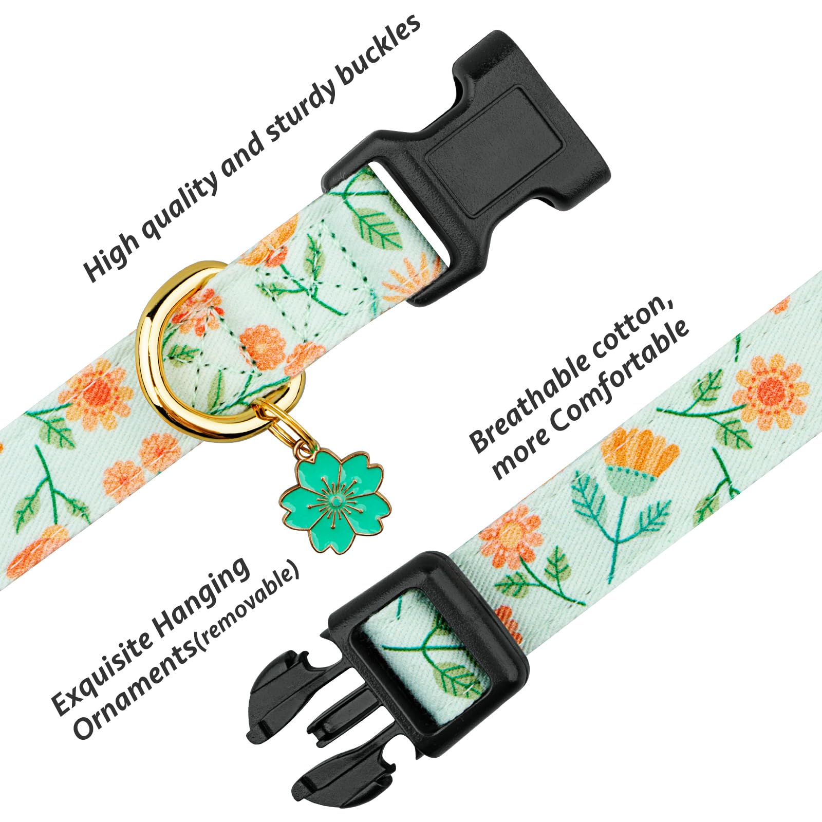 Cotton Handmade Dog Collar Cute And Distinctive Patterns Green Sunflower With Pendant For Girl Boy Dogs Collars S