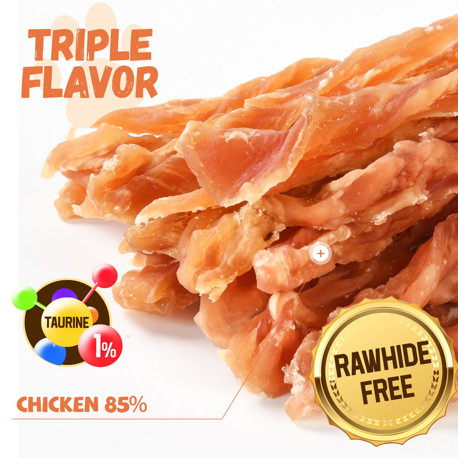 Pawmate Dog Treats Chicken Jerky Strips for Dogs, Natural Healthy Dog Jekry with Taurine, Real Chicken Twists High Protain Low F