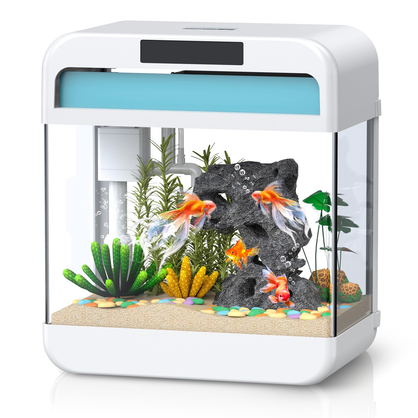 Fish Tank 2.2 Gallon Fish Bowl With Adjustable 3 Color Lighting 3 In 1 Silent Pump With Filteration, Oxygenation, Water Circulat