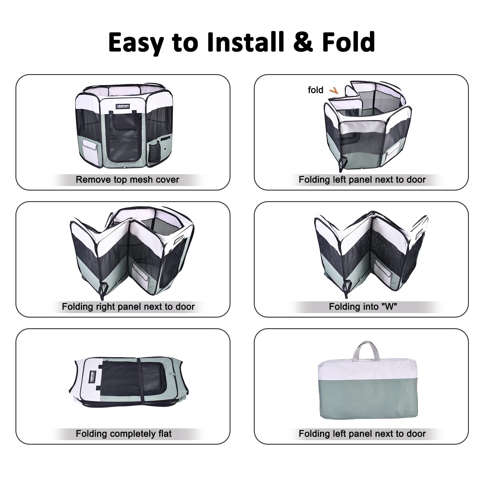 Jespet 61'' Pet Dog Playpens, Portable Soft Dog Exercise Pen Kennel With Carry Bag For Puppy Cats Kittens Rabbits,Shale Green