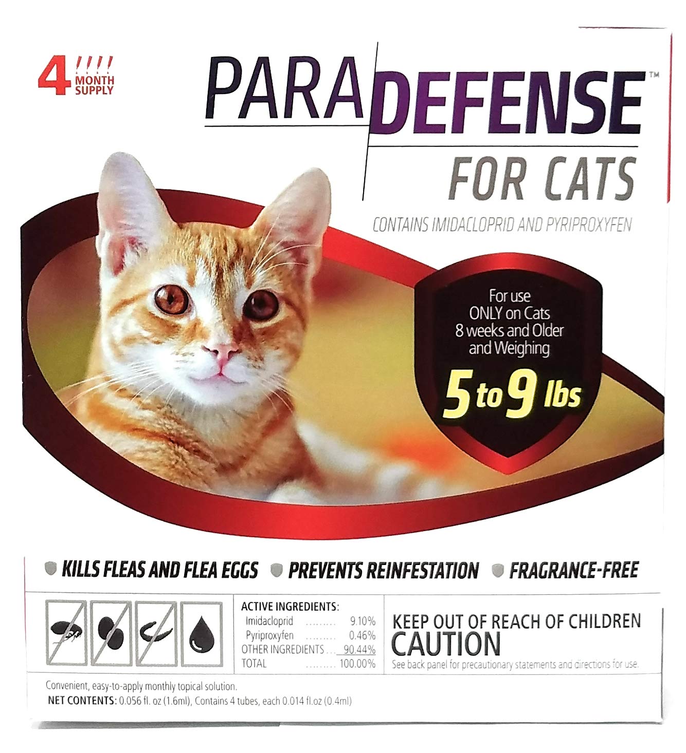 PARADefense for Cats Flea Treatment - Fast-Acting Topical Prevention for Cats Over 5 lbs, 4 Monthly Doses - Vet-Recommended, Wat