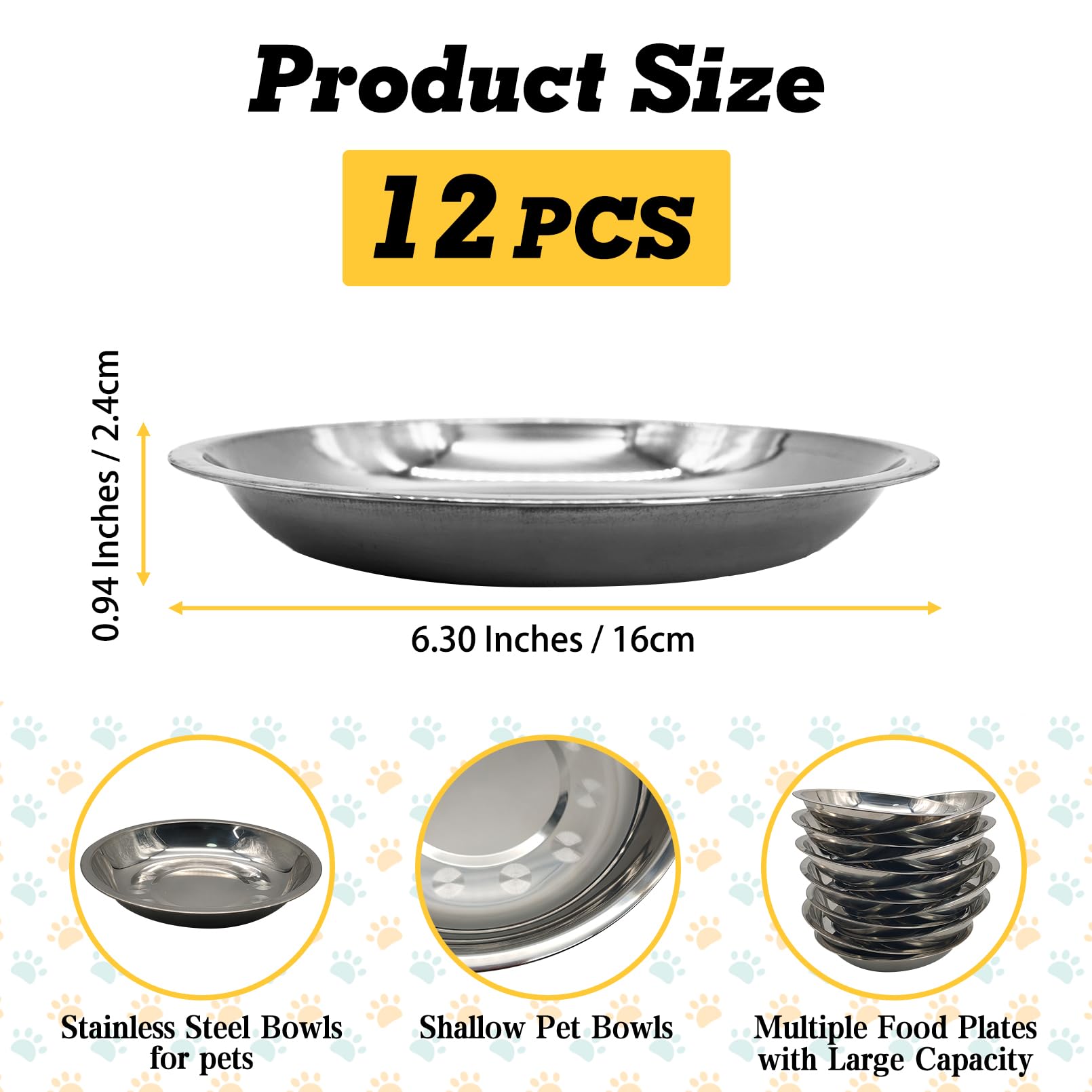 Hamiledyi 12 Pcs Stainless Steel Cat Bowls Shallow Metal Pet Dishes Large Cat Feeding Plate Replacement Whisker Fatigue Kitten F