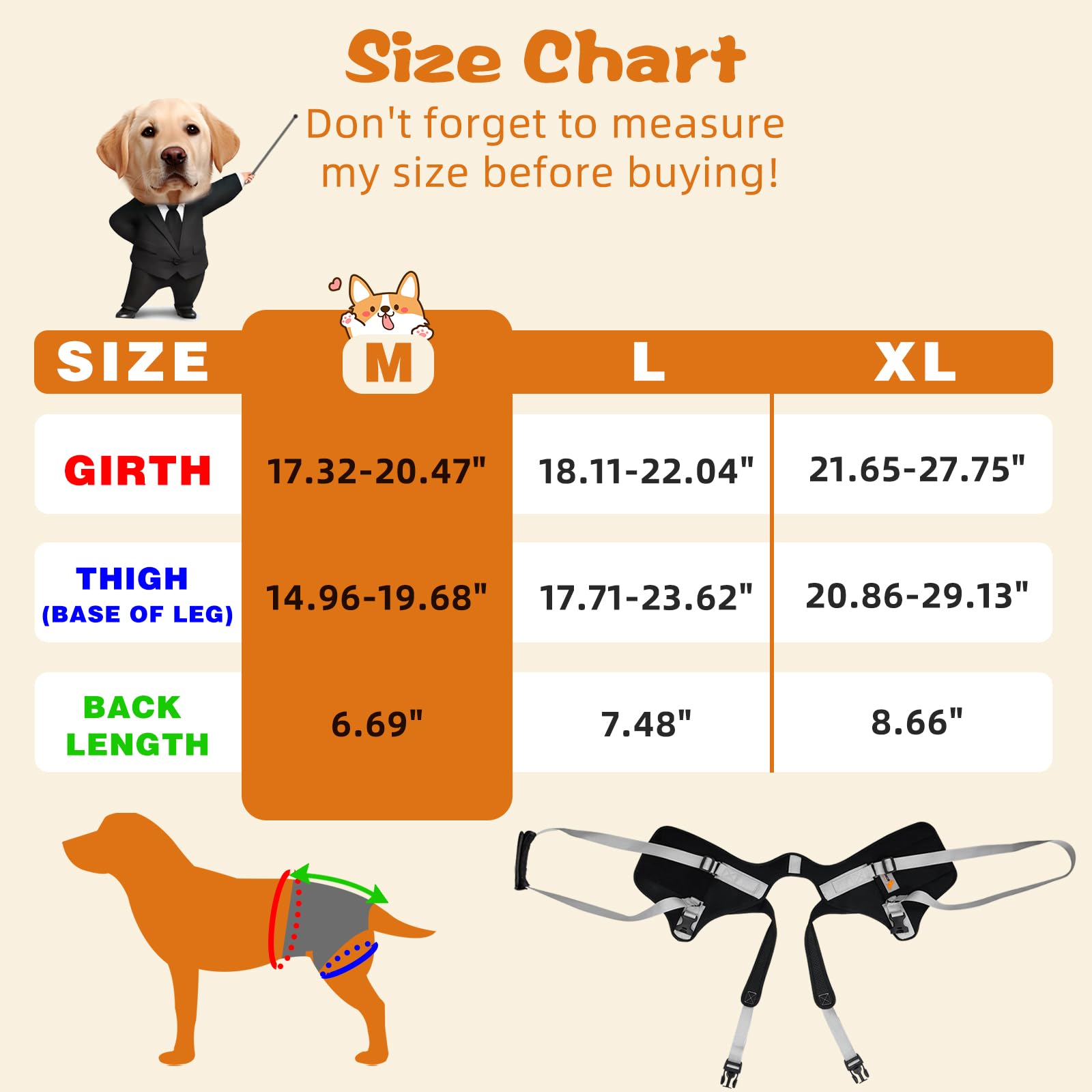 Dog Lift Harness For Medium Dogs,Dog Sling For Back Legs,With Handle,Rear Leg Support/Walk/Up Stairs/Dogs Joint Injuries/Arthrit